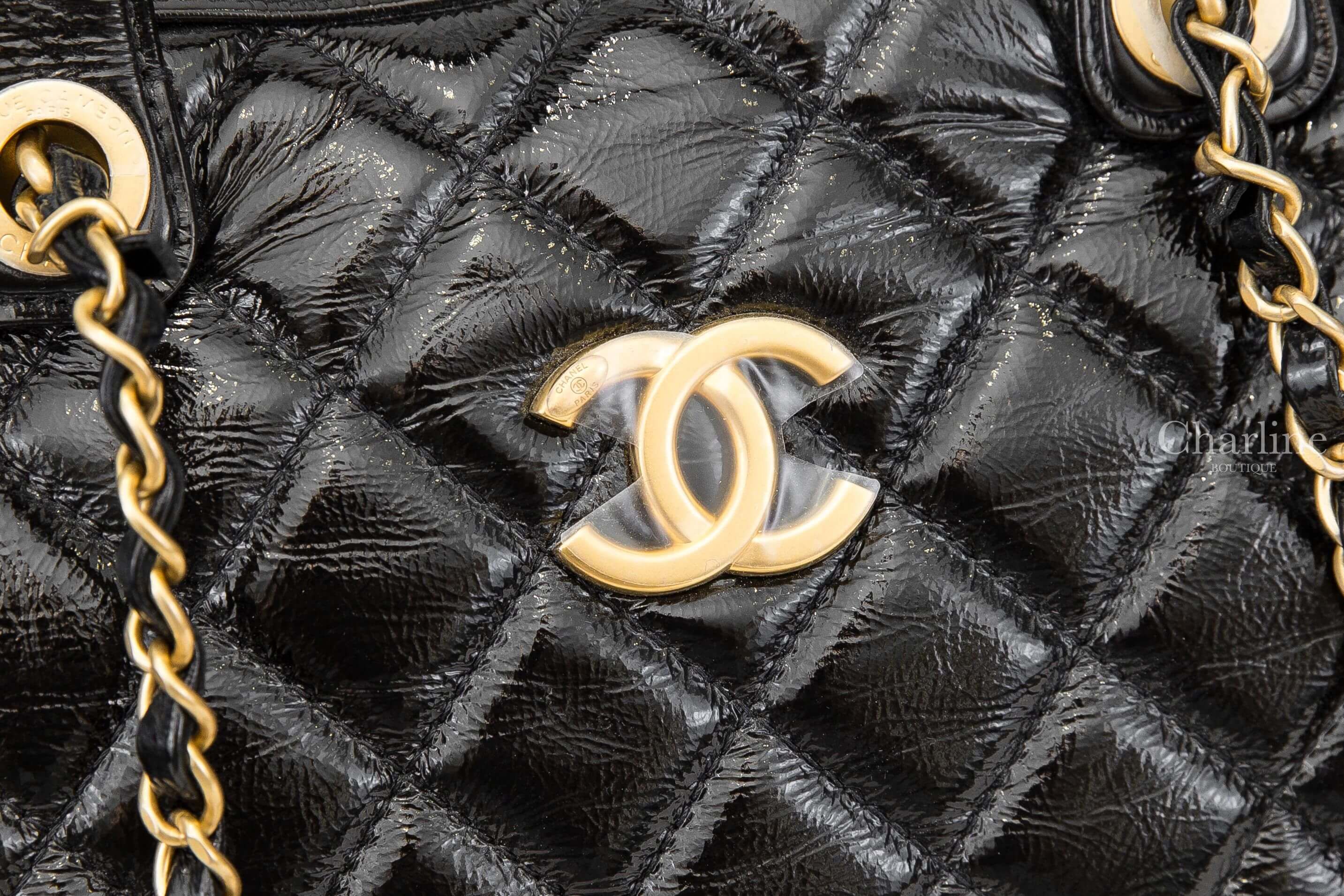 Chanel Maxi Bowling Bag 黑色金CC金鍊特大型油蠟小牛皮菱格紋手提肩背包