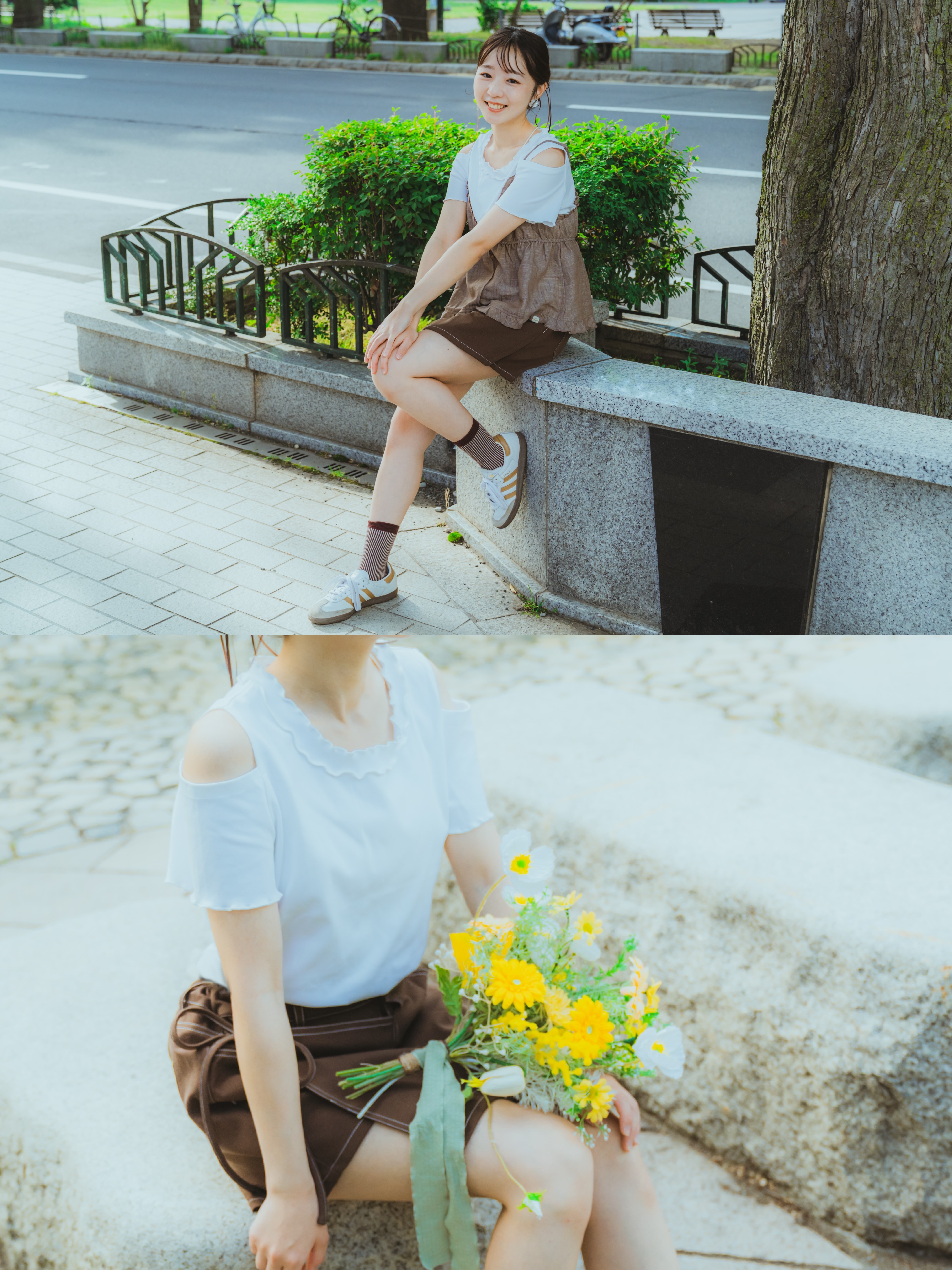 三色 / 柔彈雙滾邊露肩短袖上衣 / Supple Lettuce-Edge Cold-Shoulder Top
