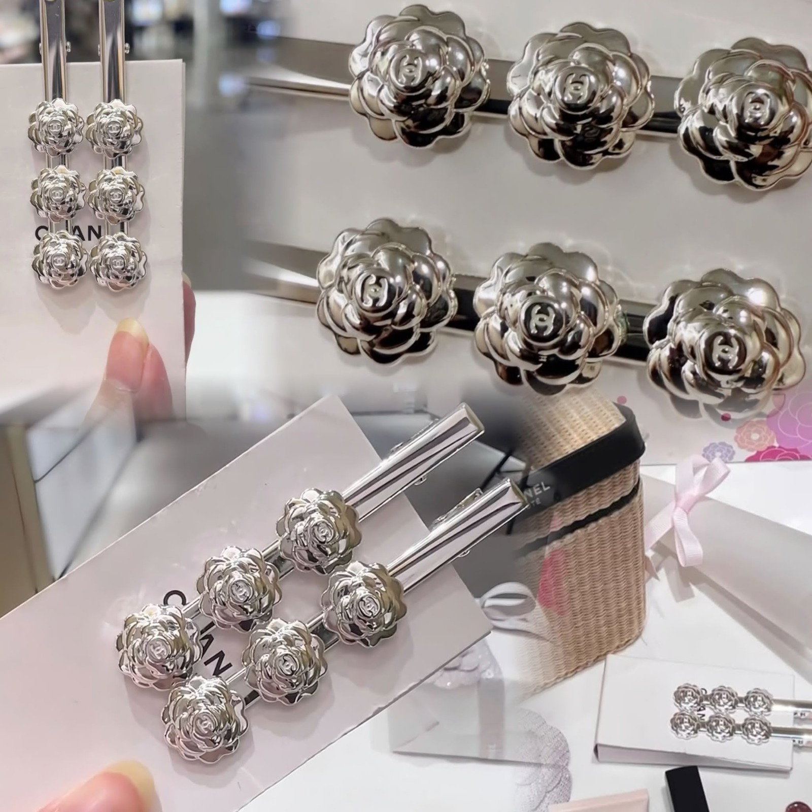 Chanel Beauty 2026 限定贈品銀色山茶花髮夾(1套2個)