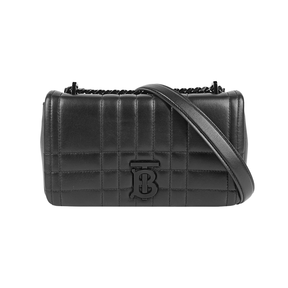 【Burberry】Lola 黑釦小羊皮縫線設計小款翻蓋鍊包(黑色)