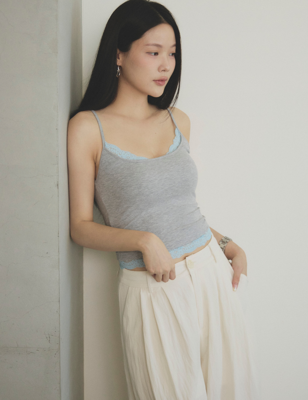 蕾絲拼接坑條 Bra Top（灰色/3尺寸）