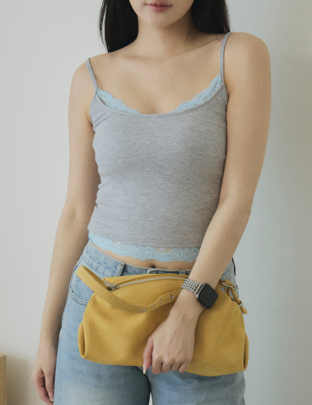 蕾絲拼接坑條 Bra Top（灰色/3尺寸）