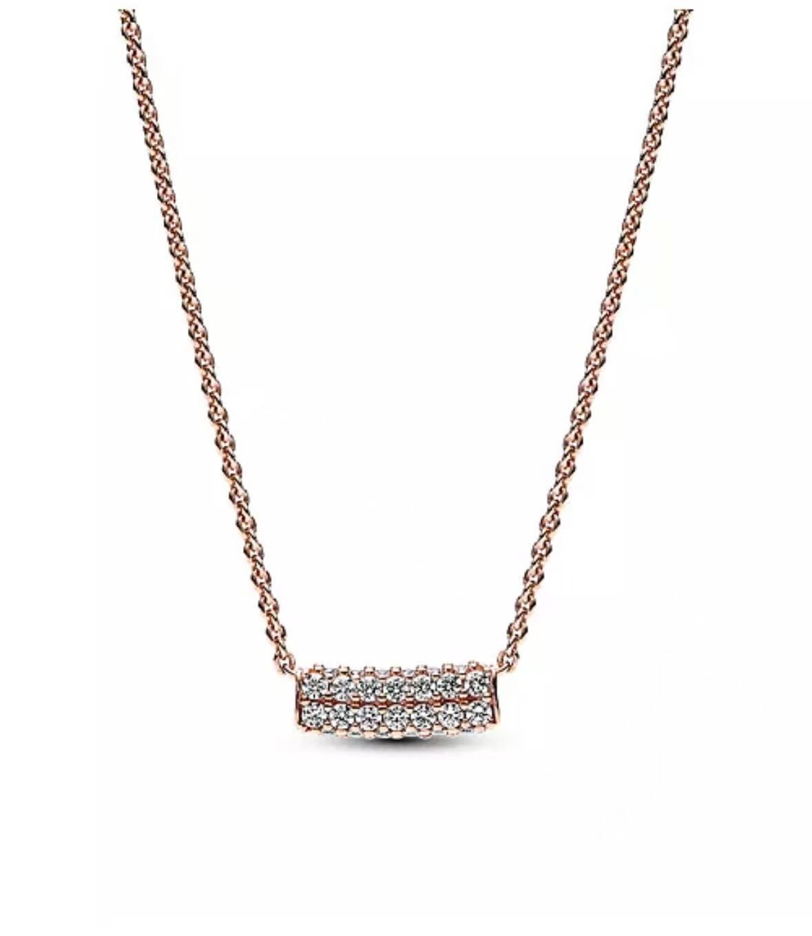 【預購】 Pandora H070372 Timeless 14K玫瑰金鍍層閃亮雙排棒飾頸鏈