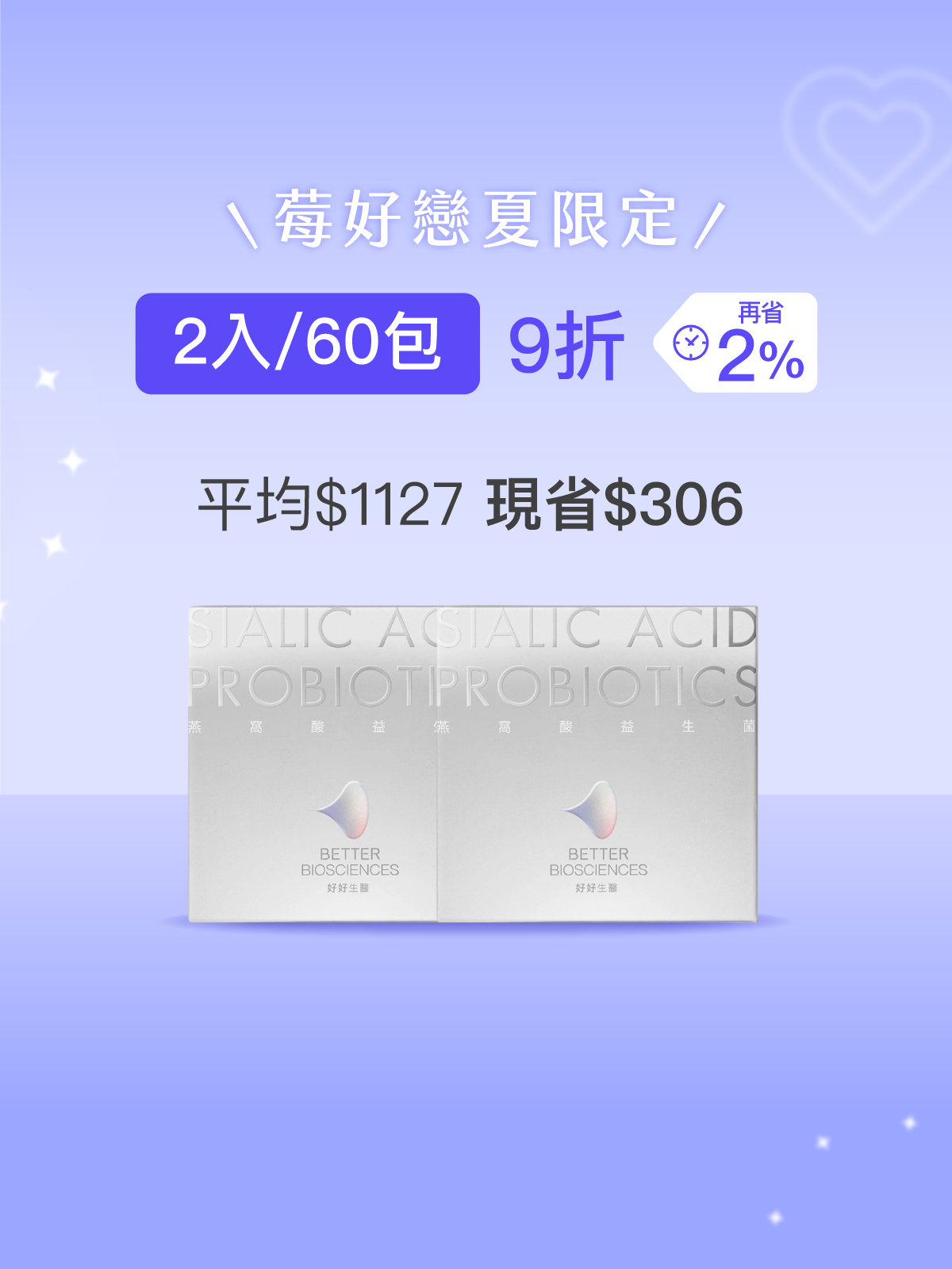 【好漂亮】燕窩酸益生菌＿2入組（共60包）白晝光版