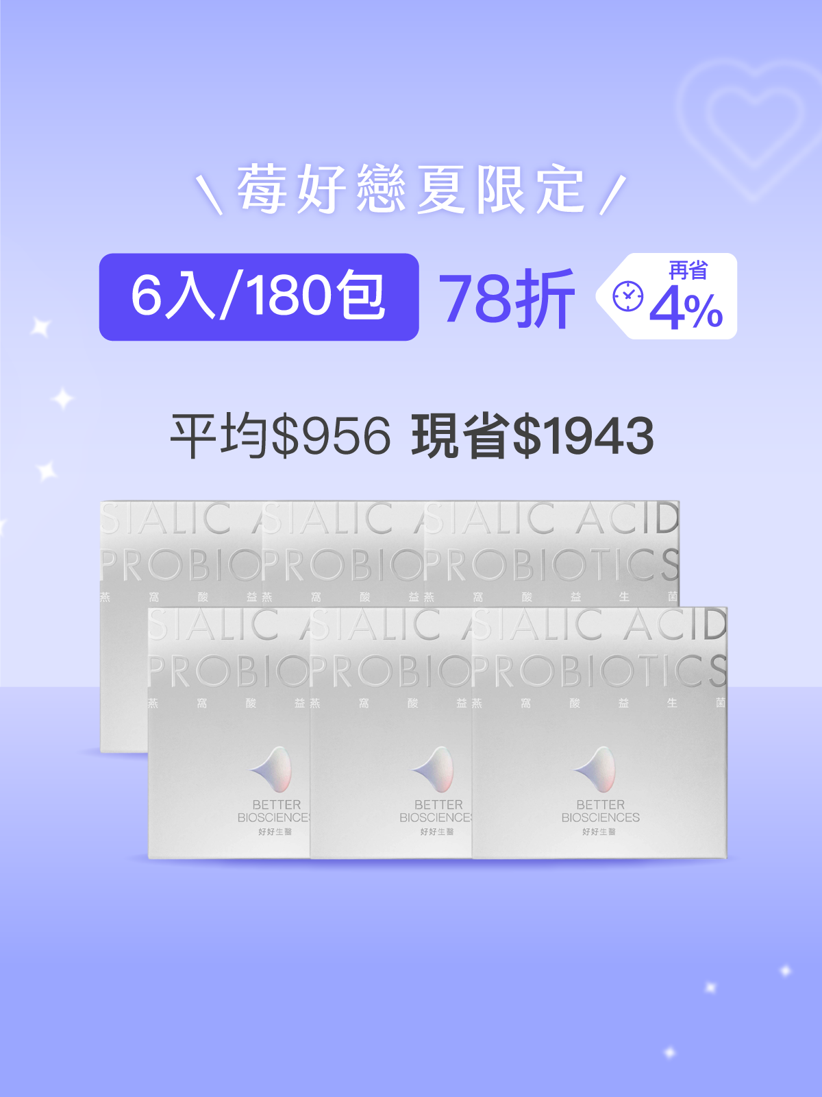 【好漂亮】燕窩酸益生菌＿6入組（共180包）白晝光版