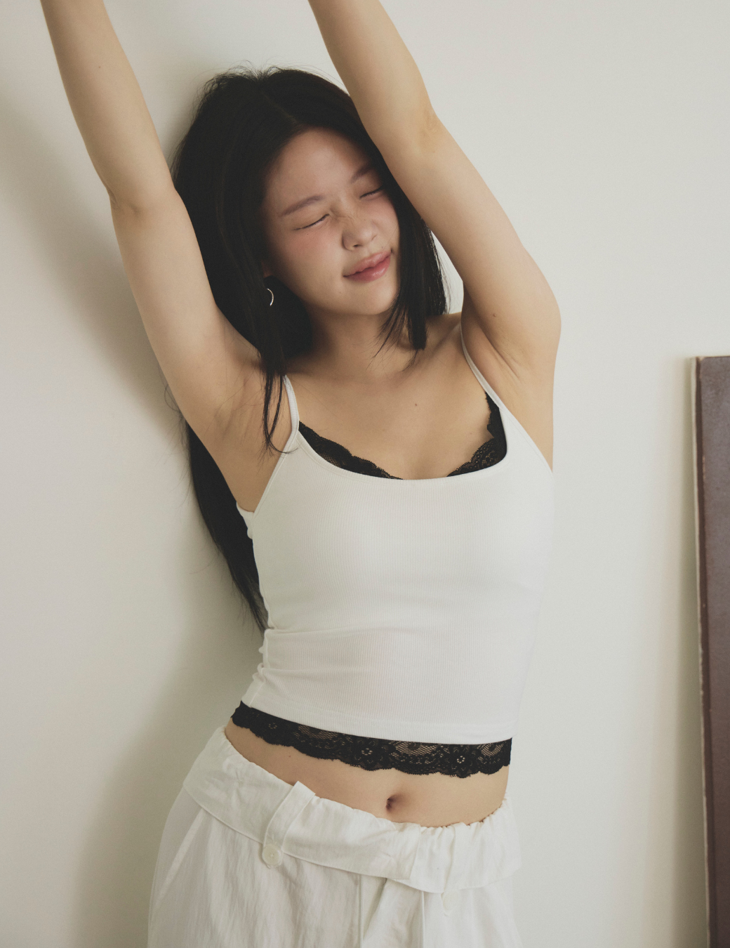 蕾絲拼接坑條 Bra Top（白色/3尺寸）