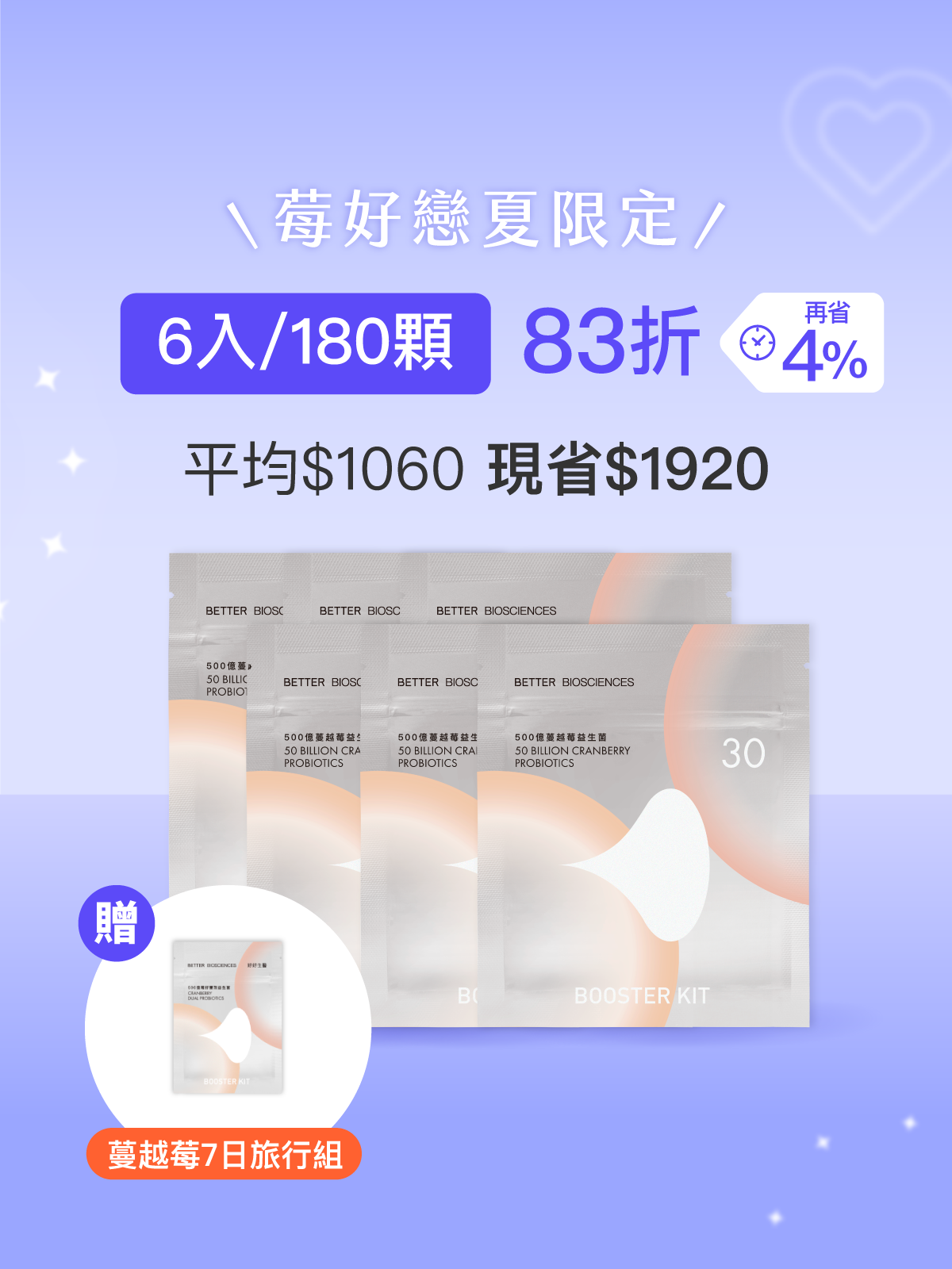 【好組合】500億蔓越莓益生菌補充包＿6入組（共180顆）
