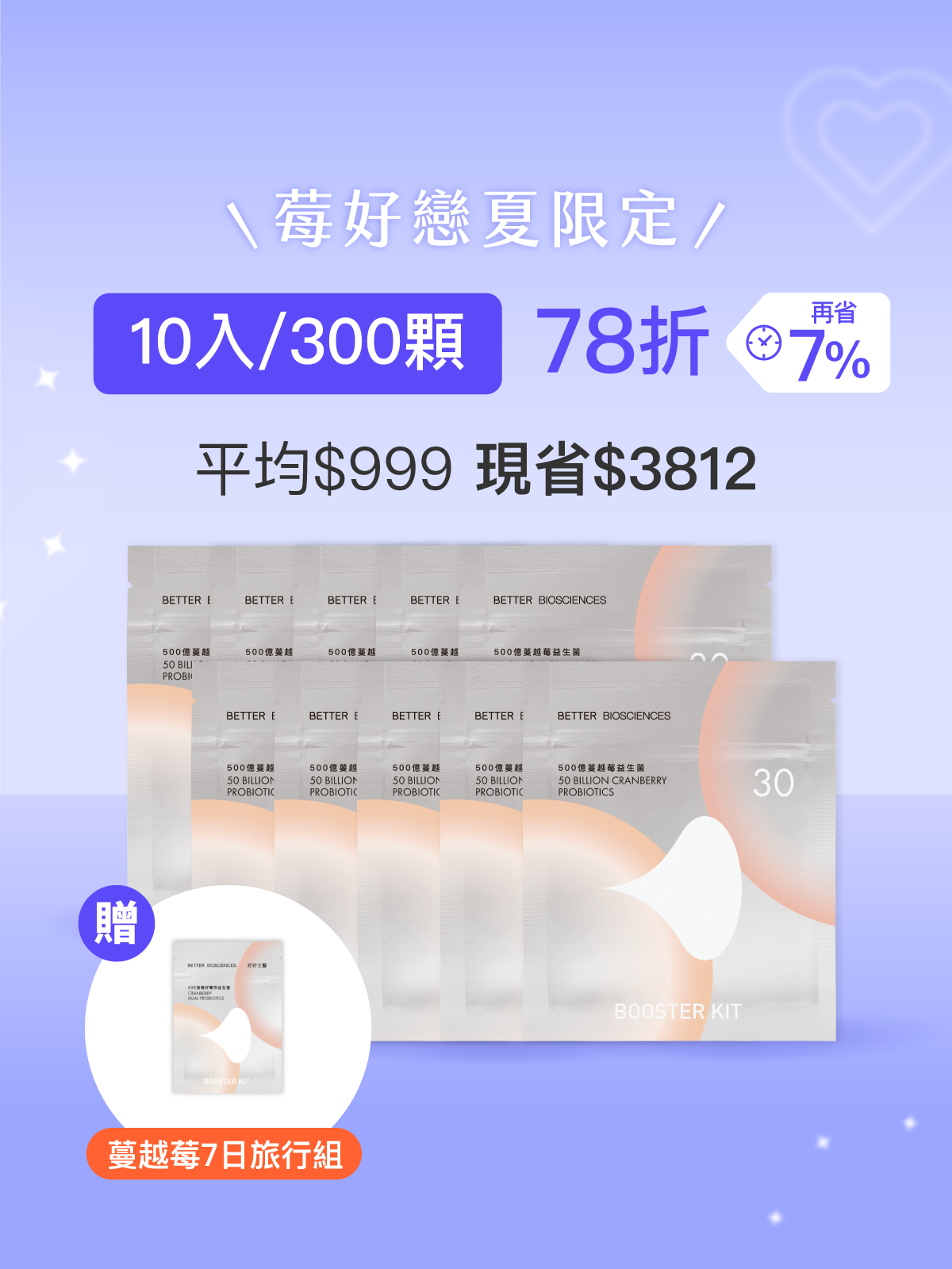 【好組合】500億蔓越莓益生菌補充包＿10入組（共300顆）