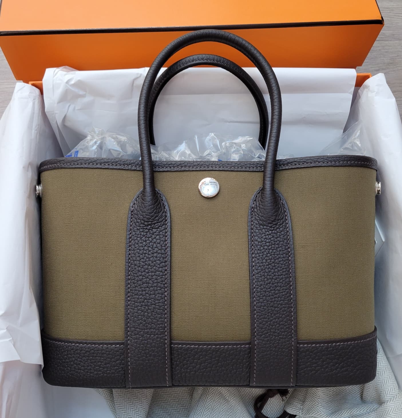 HERMES GARDEN PARTY 23 MINI VERT OLIVE/BAI-BRUN CK 橄欖綠/棗棕色