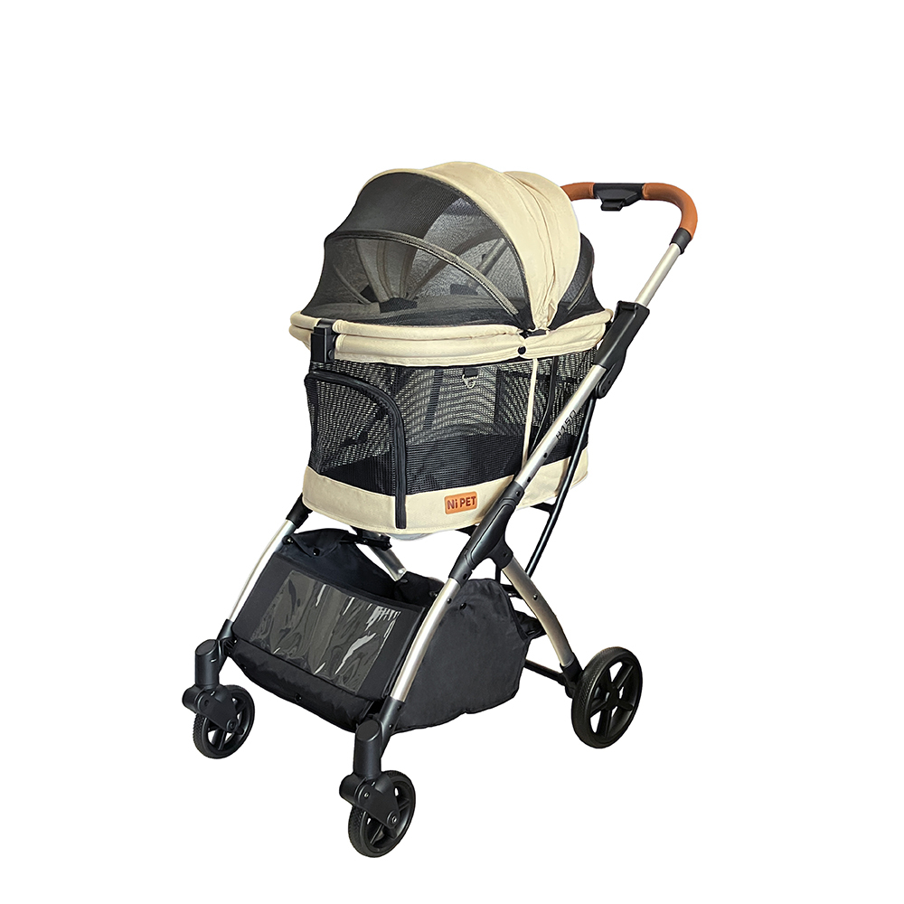 【Ni Pet】H150 一鍵收寵物推車-米色