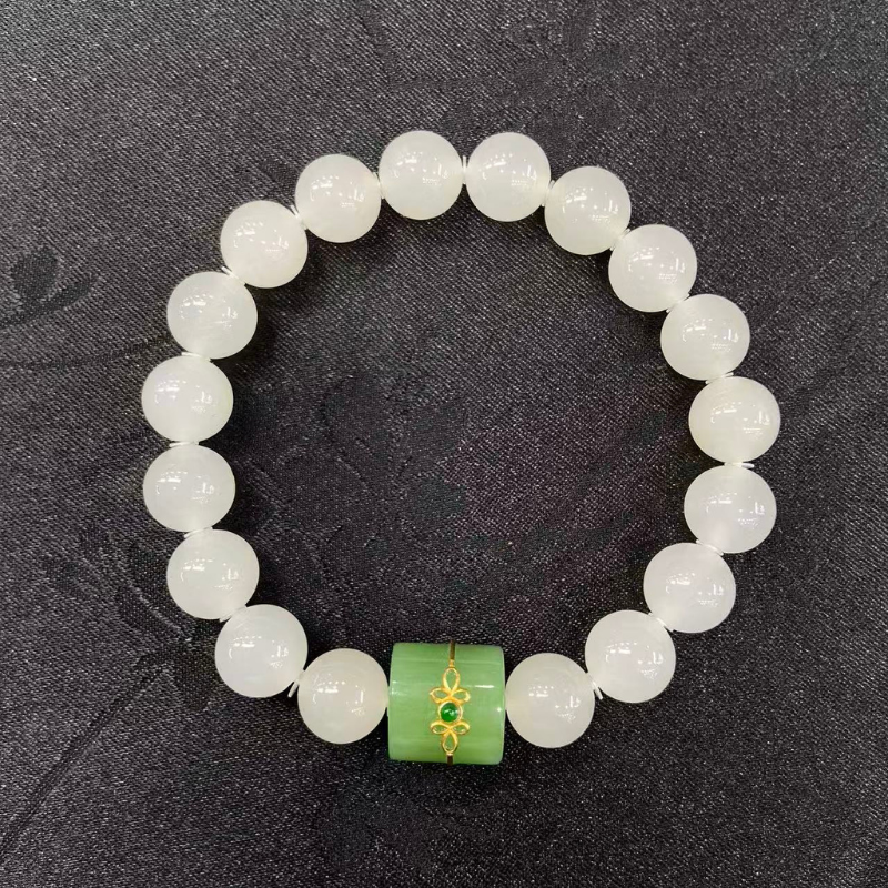 CNAG0707-338 白玉配金白玉手鏈10JEHIAA-21476【連盒連證書】*隨機紋理款一件 (A38)