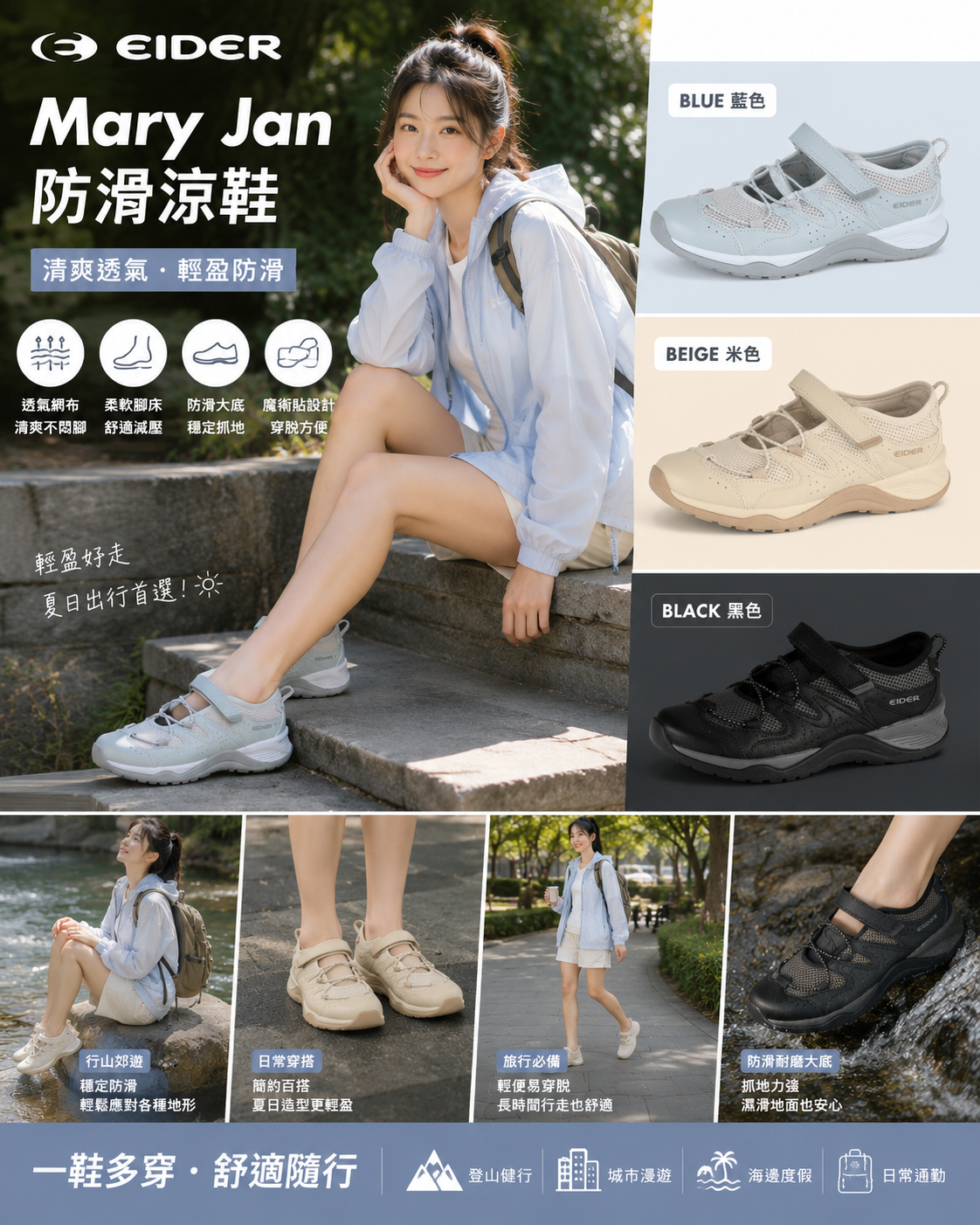 【直播】EIDER LX0703809 Mary Jan防滑涼鞋 (DWS26N73）