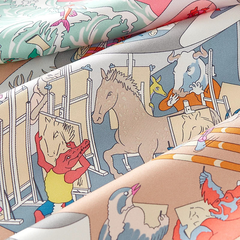 HERMES Academia Hippica scarf 90 Rose Bonbon / Gris Bleuté / Multicolore