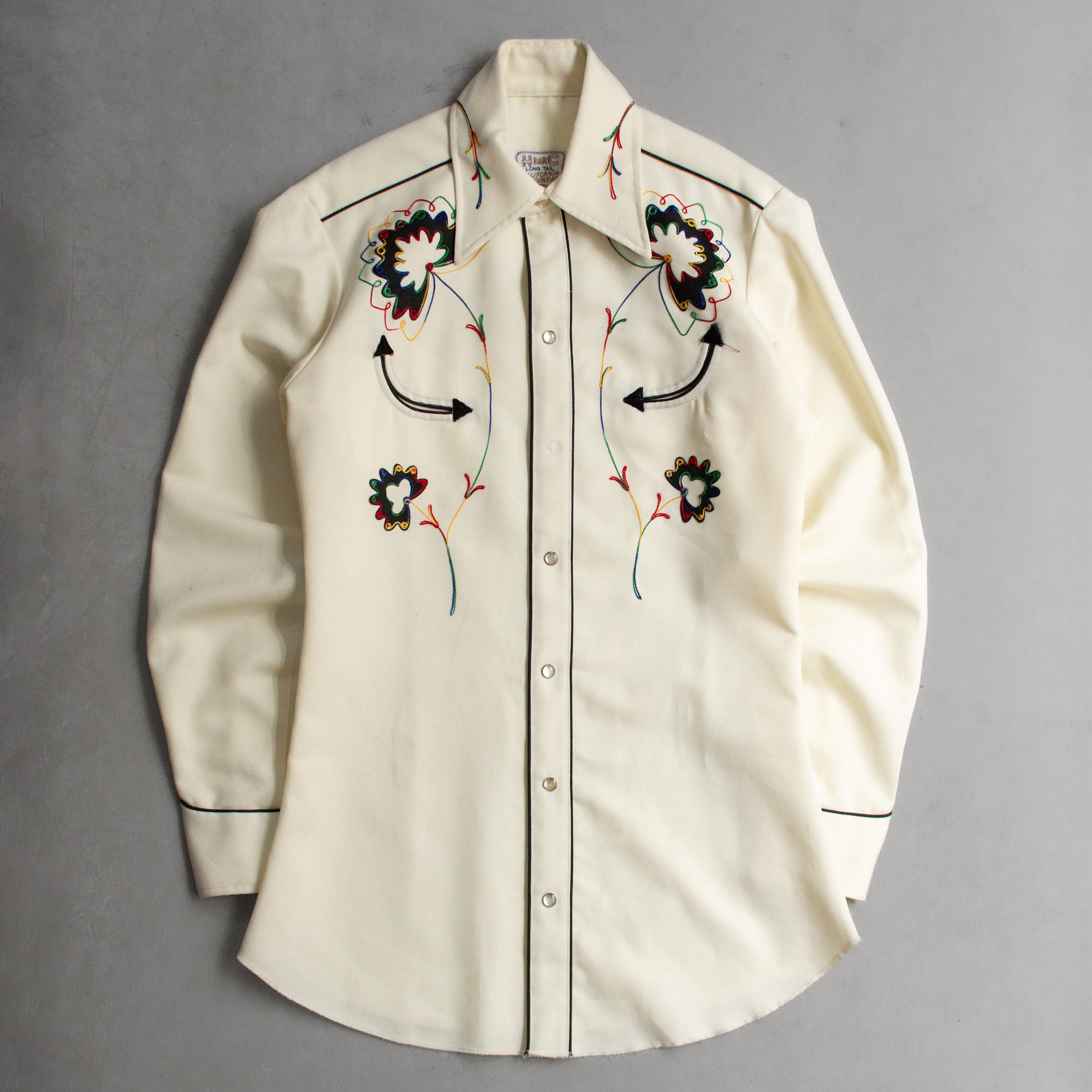 70S H BAR C WESTERN SHIRT 美國製 米白 刺繡 西部 長袖 襯衫