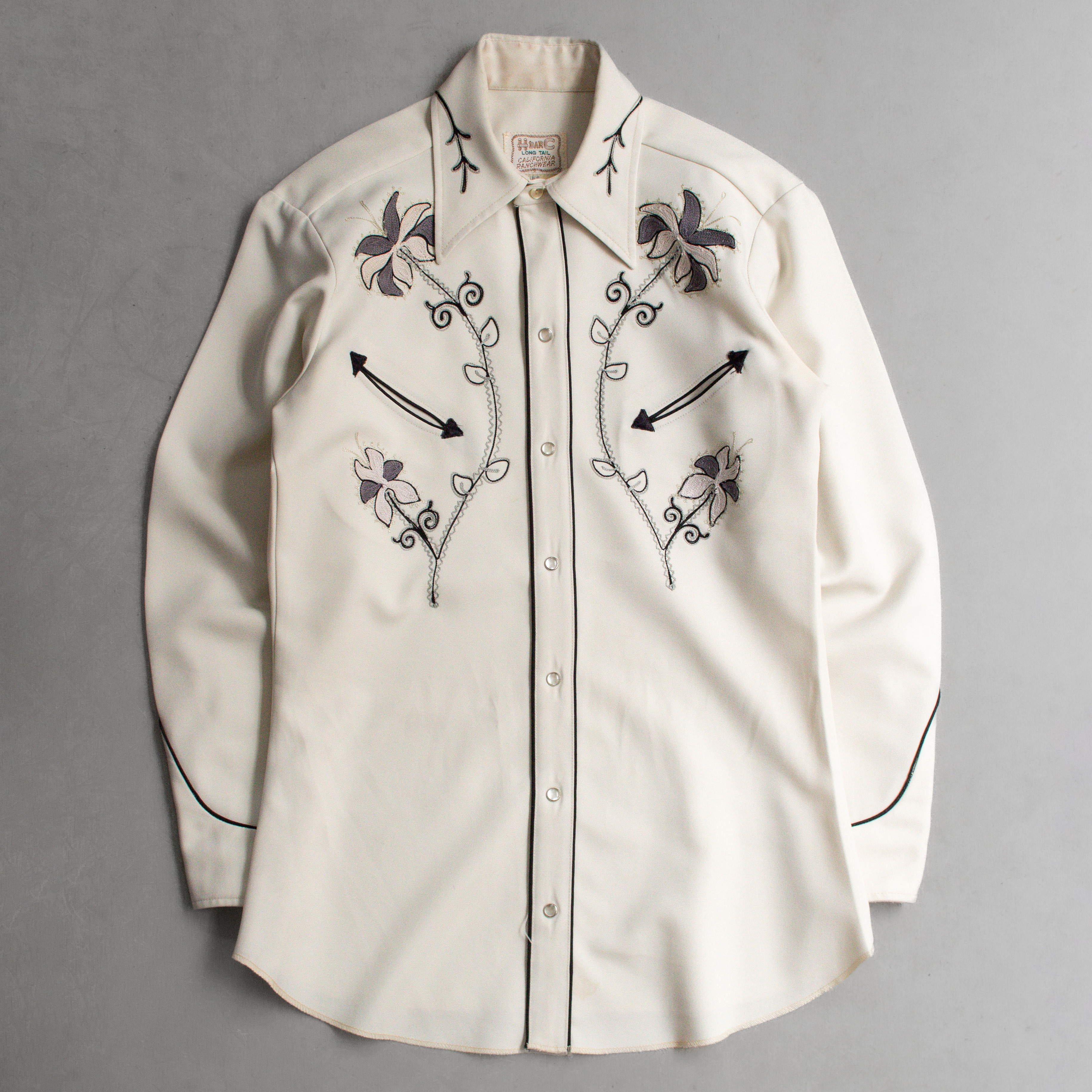 70S H BAR C WESTERN SHIRT 美國製 白色 刺繡 西部 長袖 襯衫
