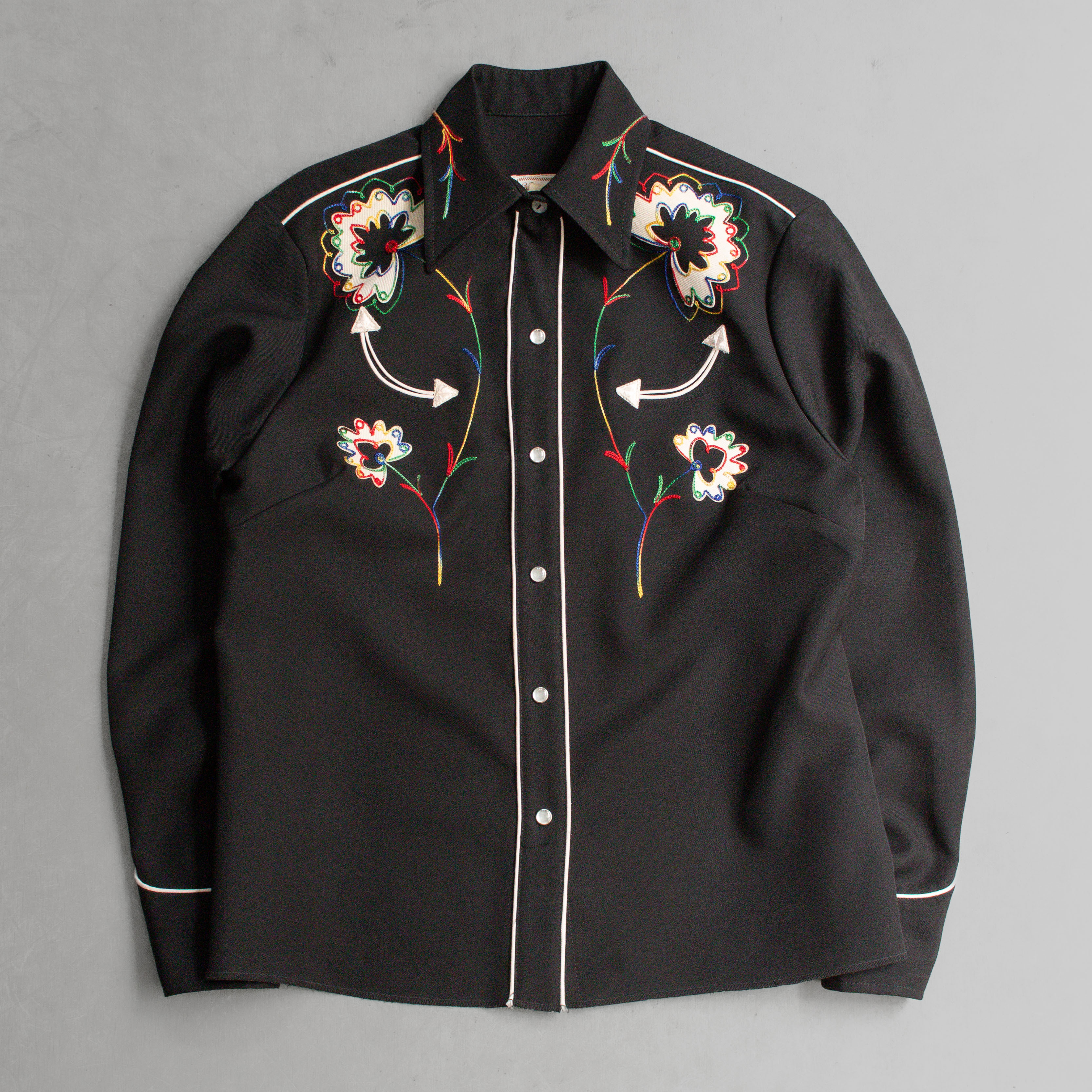70S H BAR C WESTERN SHIRT 美國製 黑色 刺繡 西部 長袖 襯衫