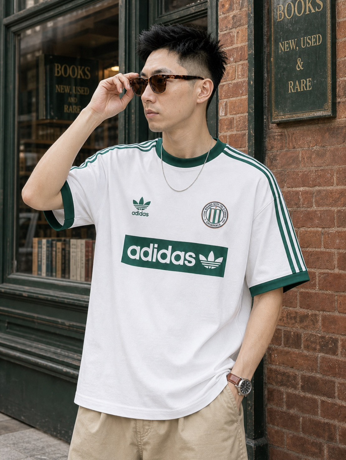 <國外限定>ADIDAS Originals 足球風 三線 白綠 短袖 短T 球衣 KC2602