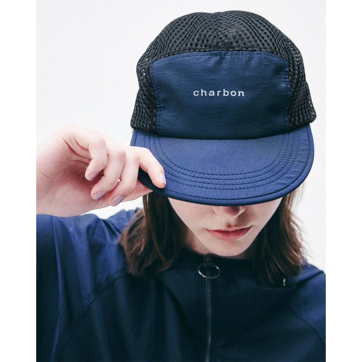 ウォーキング・ランニングウェア charbon LIMONTA NYLON MESH CAP Black charbon】LIMONTA NYLON MESH CAP・海軍藍x 黑