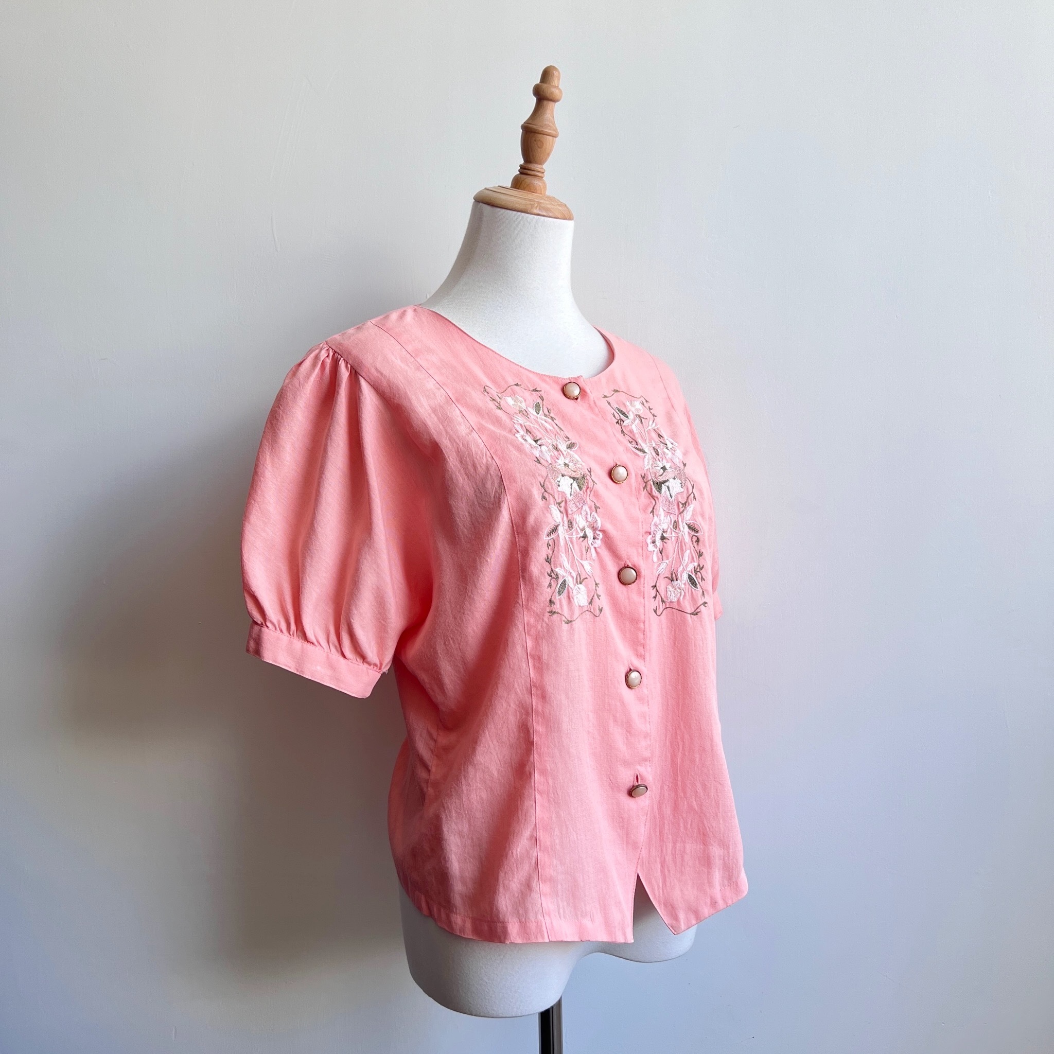 Pink Floral Embroidered Vintage Top