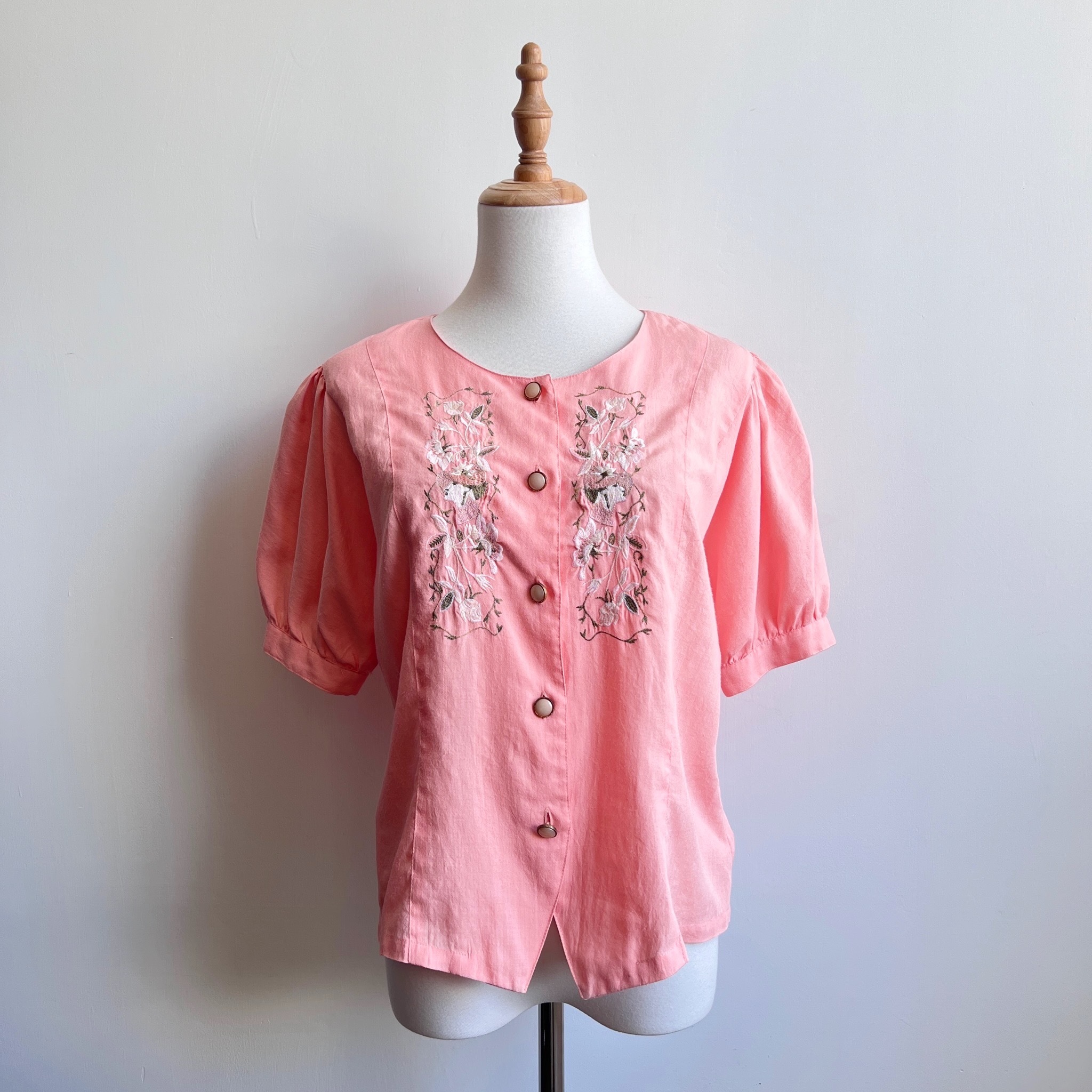 Pink Floral Embroidered Vintage Top