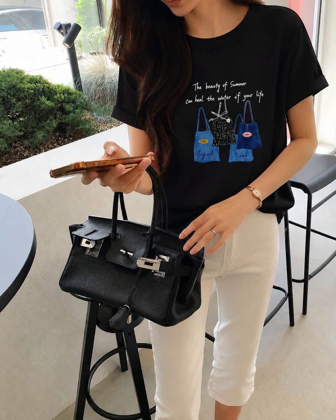 【質感超好手繪包包設計棉tee】（現貨）