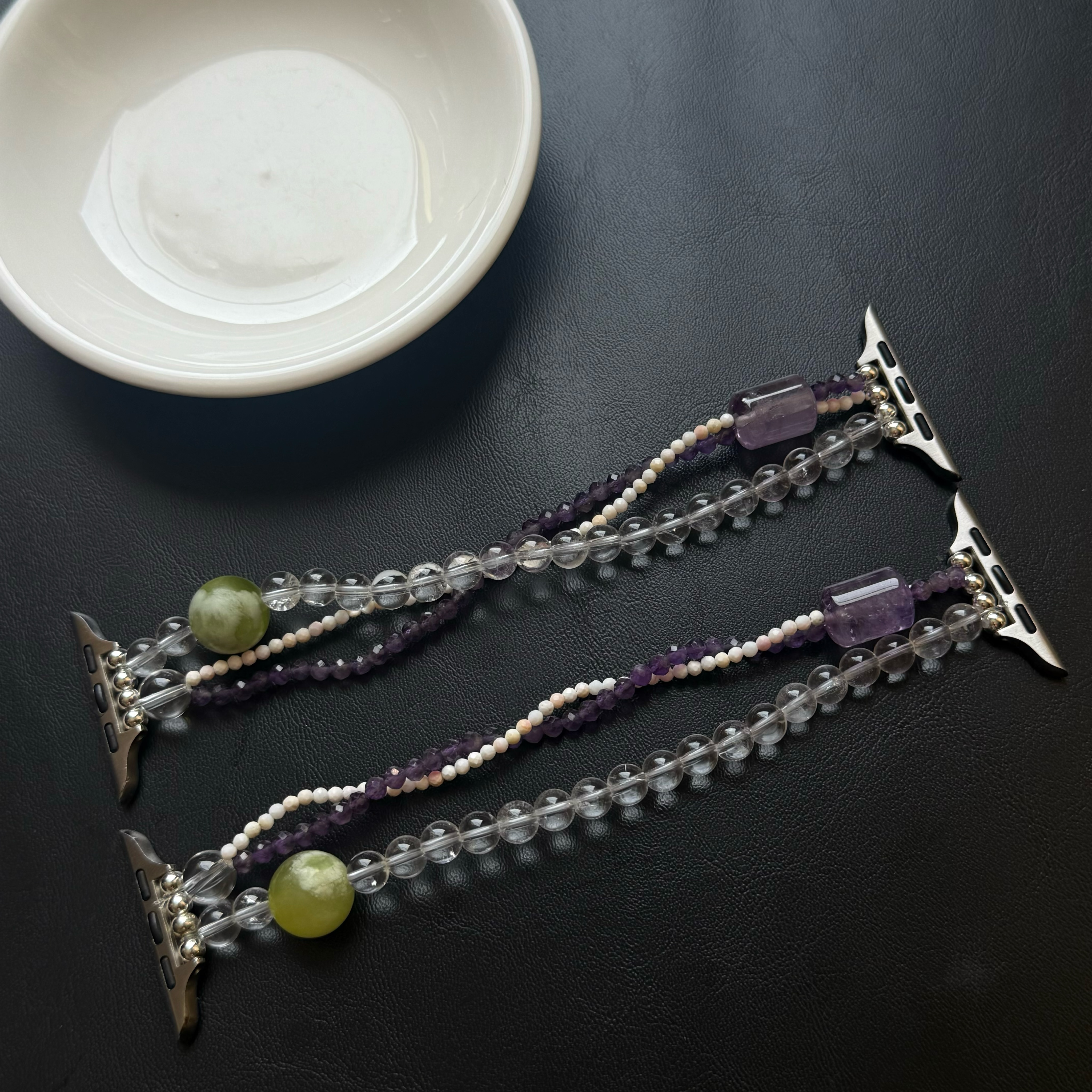 [原石] 岫玉 x 女王貝 x 白水晶 x 紫水晶 AppleWatch 水晶錶帶