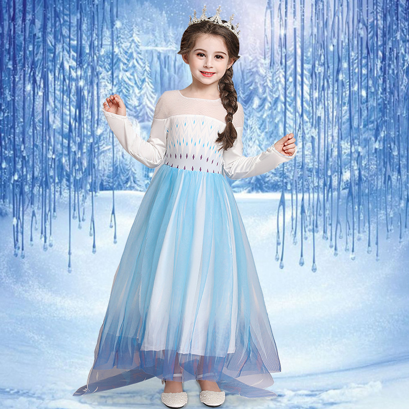 萬聖節 冰雪奇緣艾莎公主禮服 冰雪長袖款 3色 100-160cm #D0602