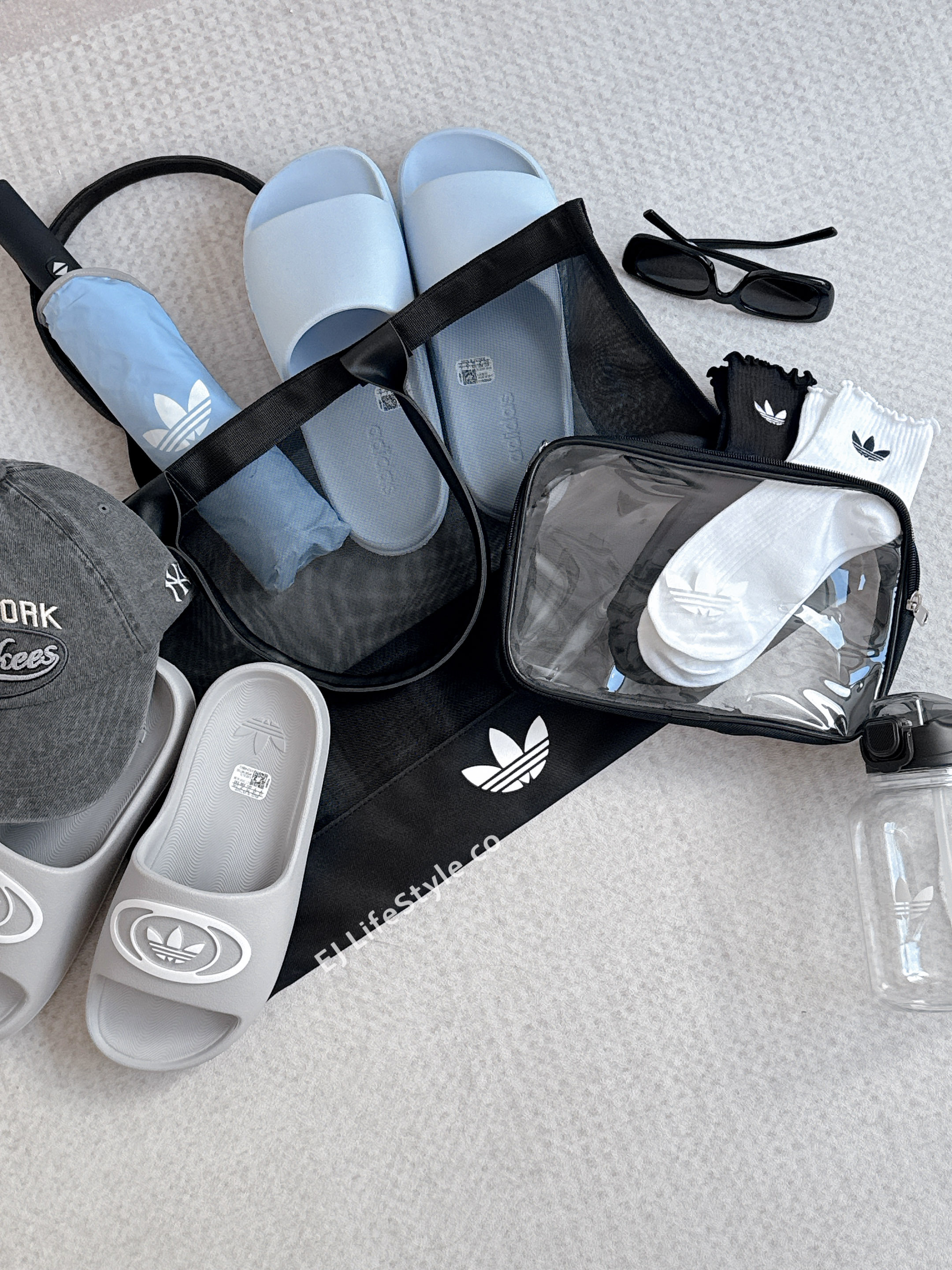 ADIDAS 三葉草 黑白 網紗 網袋 子母袋 大容量 單肩包 手提包  / 現貨