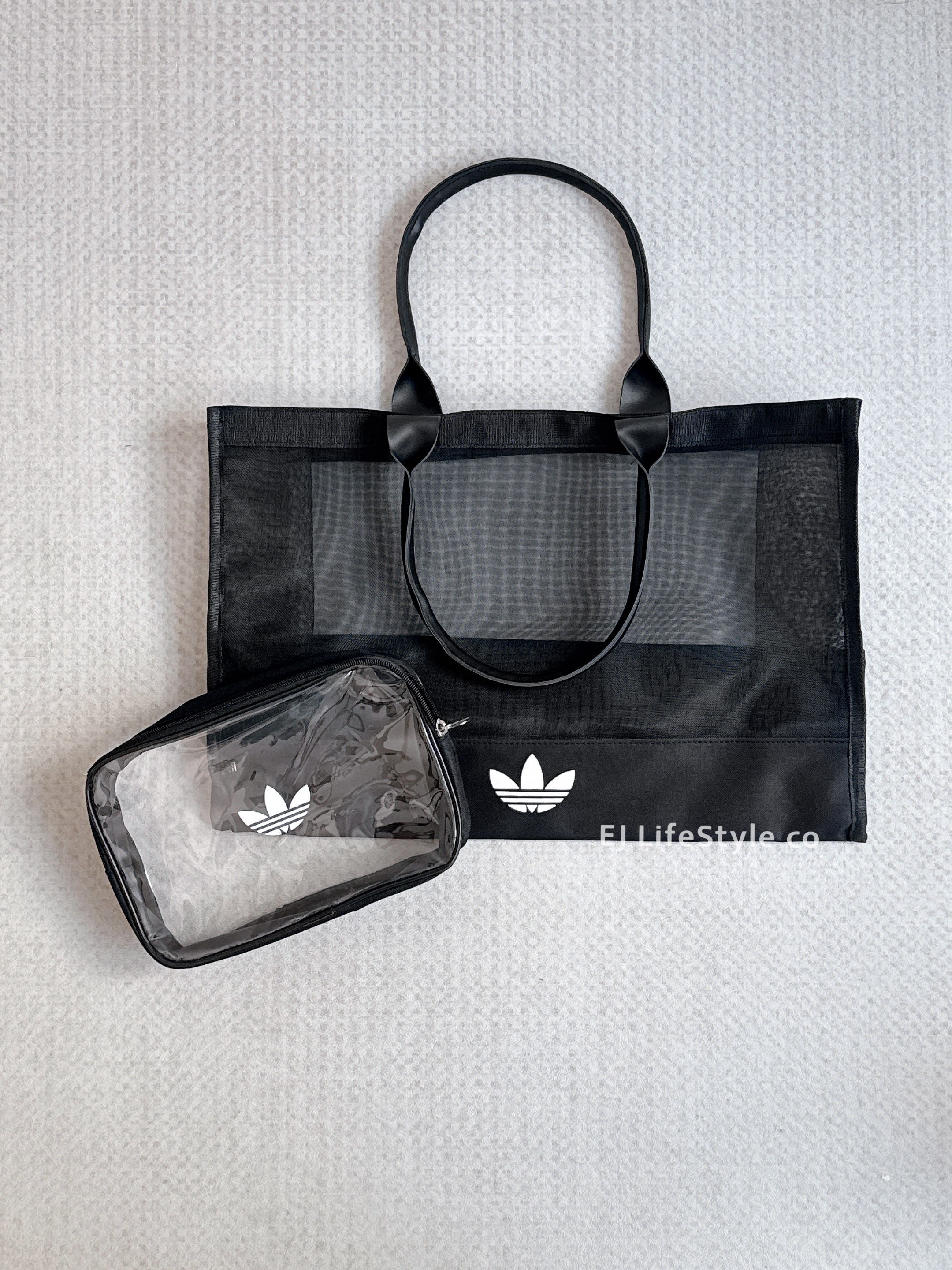 ADIDAS 三葉草 黑白 網紗 網袋 子母袋 大容量 單肩包 手提包  / 現貨