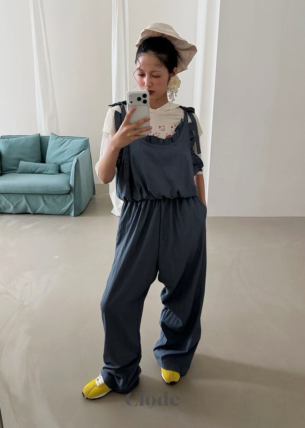 兩穿荷葉掛帶長褲