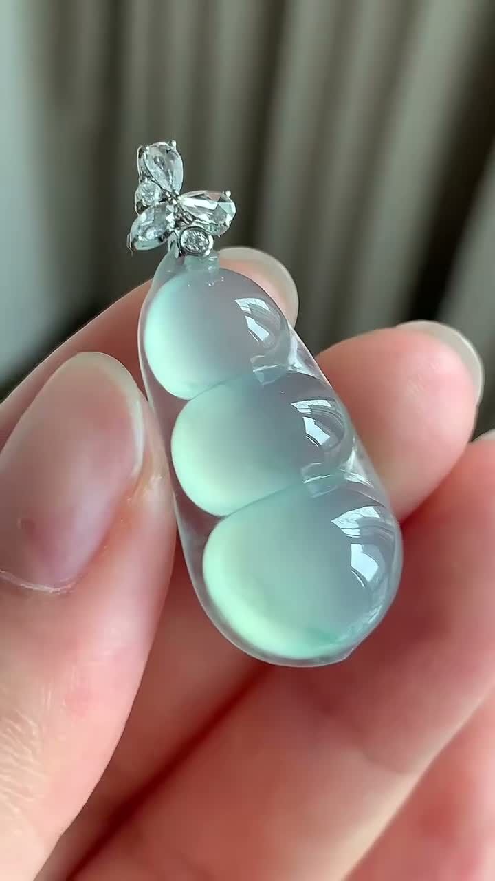 翡翠高冰晴水福豆,天然翡翠A玉, 緬甸玉, Jade, Jadeite