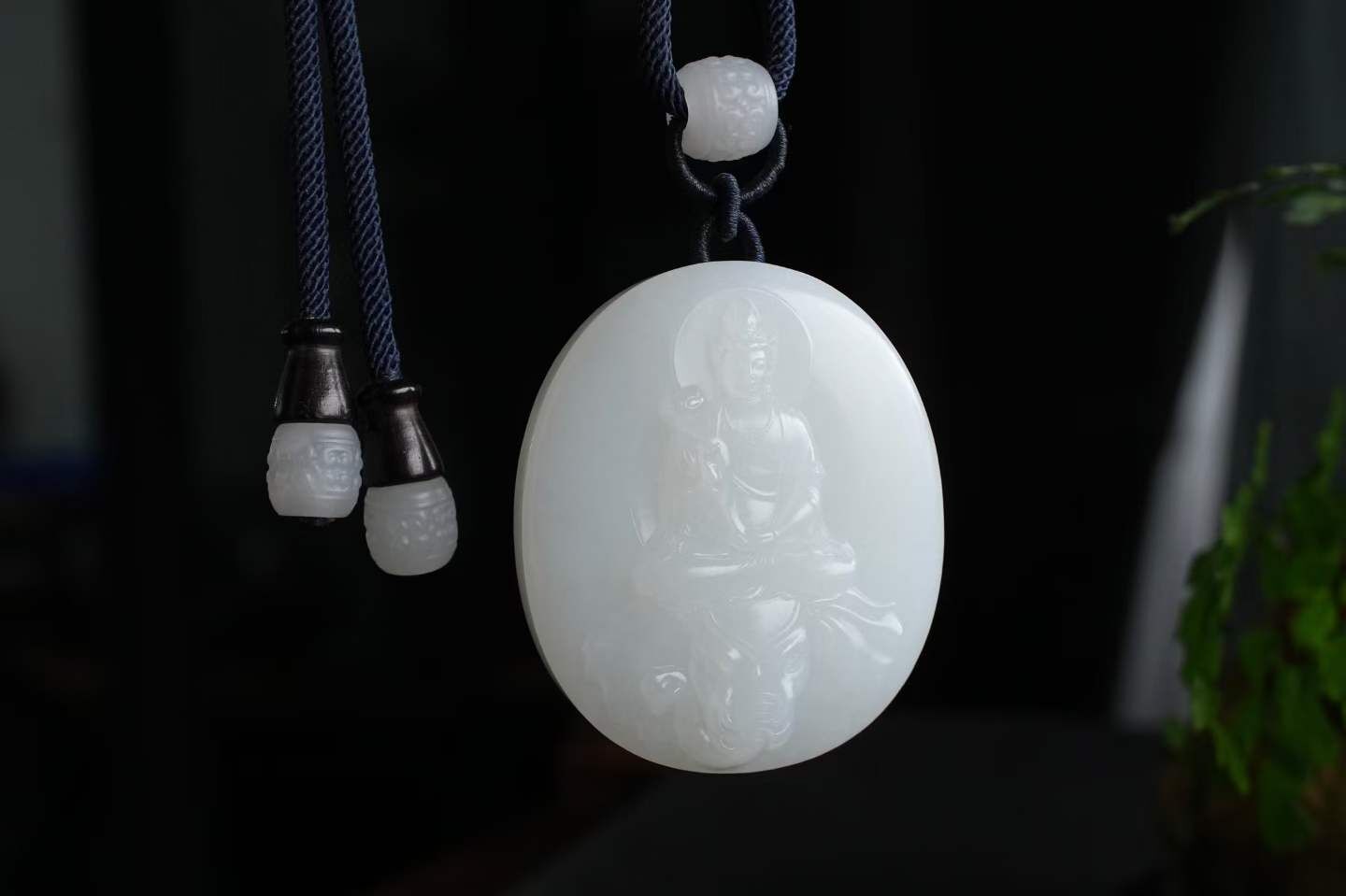 617415 和田玉羊脂白玉“普賢菩薩”掛件