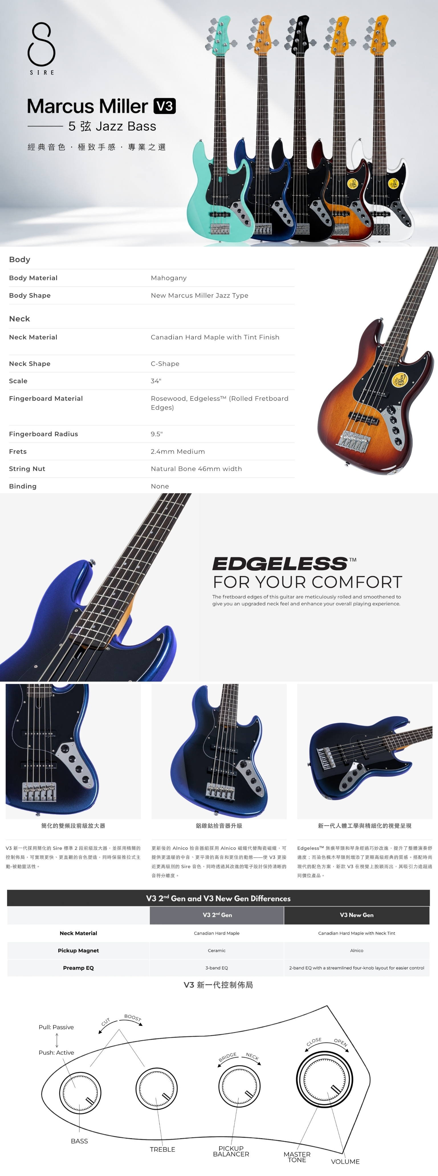 Sire Marcus Miller V3 Jazz Bass 5弦電貝斯共五色