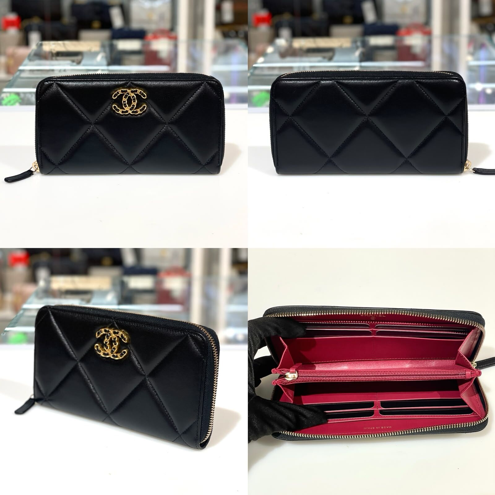 全新CHANEL 19 拉鏈長銀包 AP1063 黑色羊皮/織皮金扣  CHANEL LONG WALLET #BRAND NEW #香榭站正品