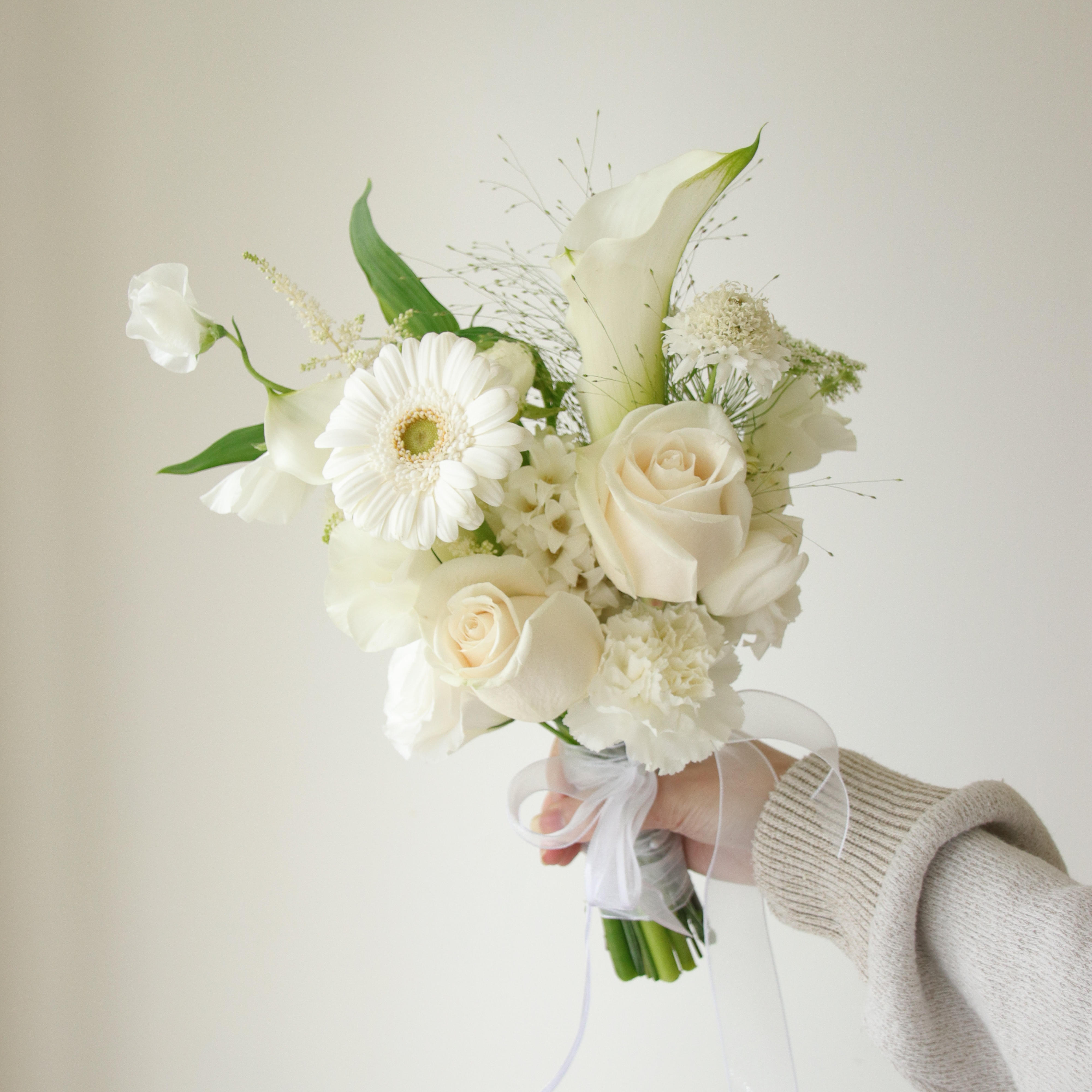 Wedding bouquet - 晨風綠褶 白綠色系捧花 Size M