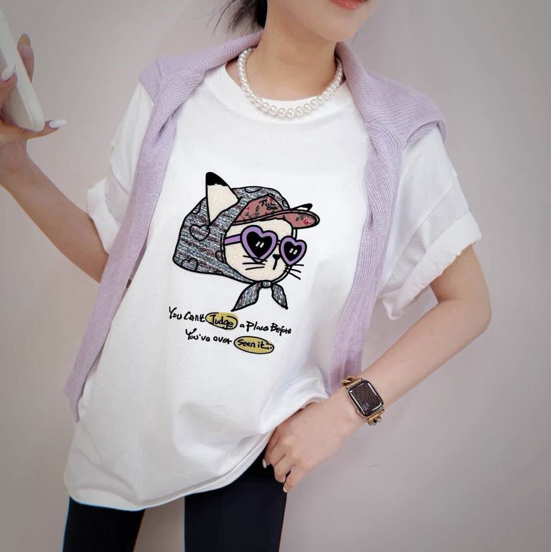 【超可愛頭巾貓貓設計棉tee】（現貨）