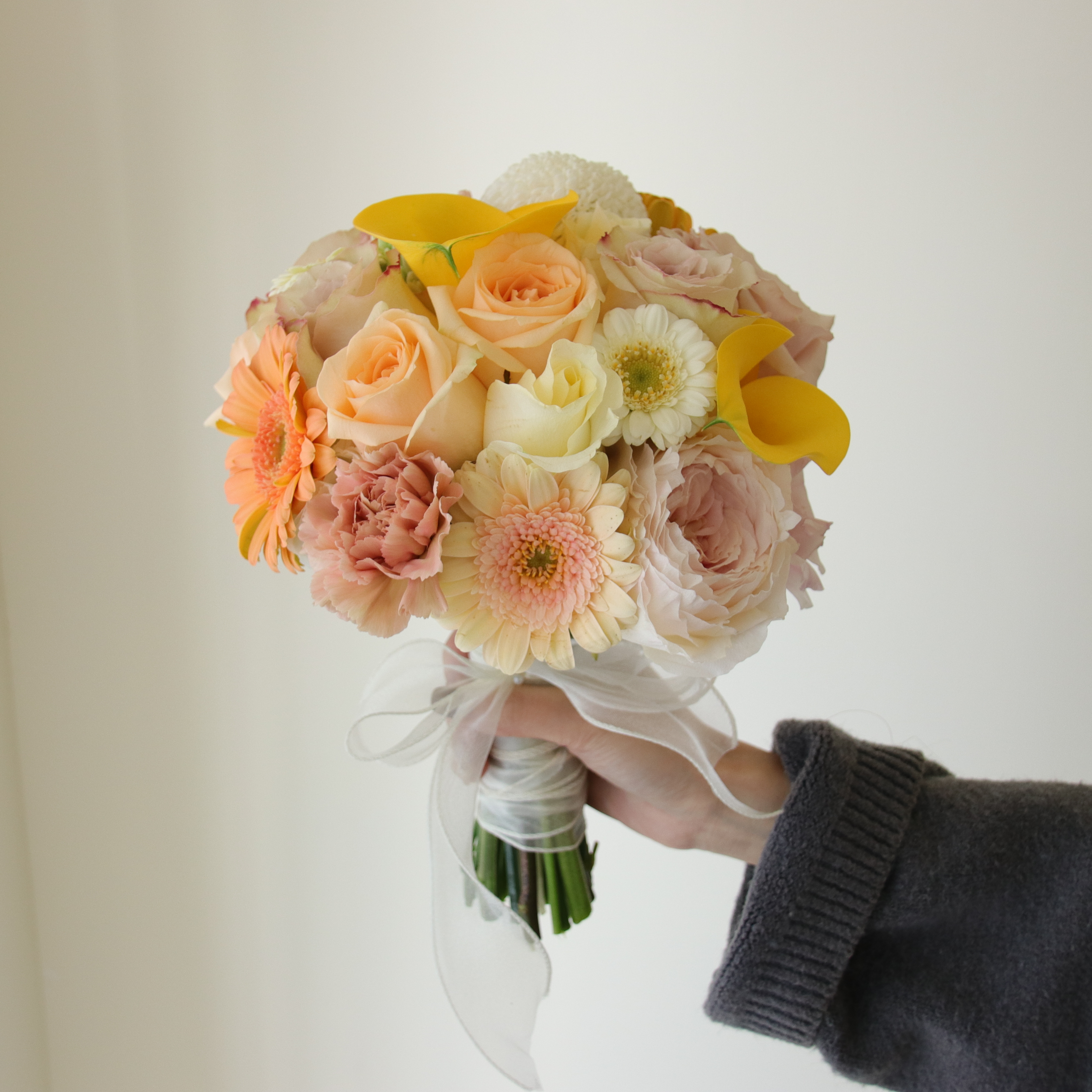 Wedding bouquet -圓形捧花 白粉黃橘色系🕊