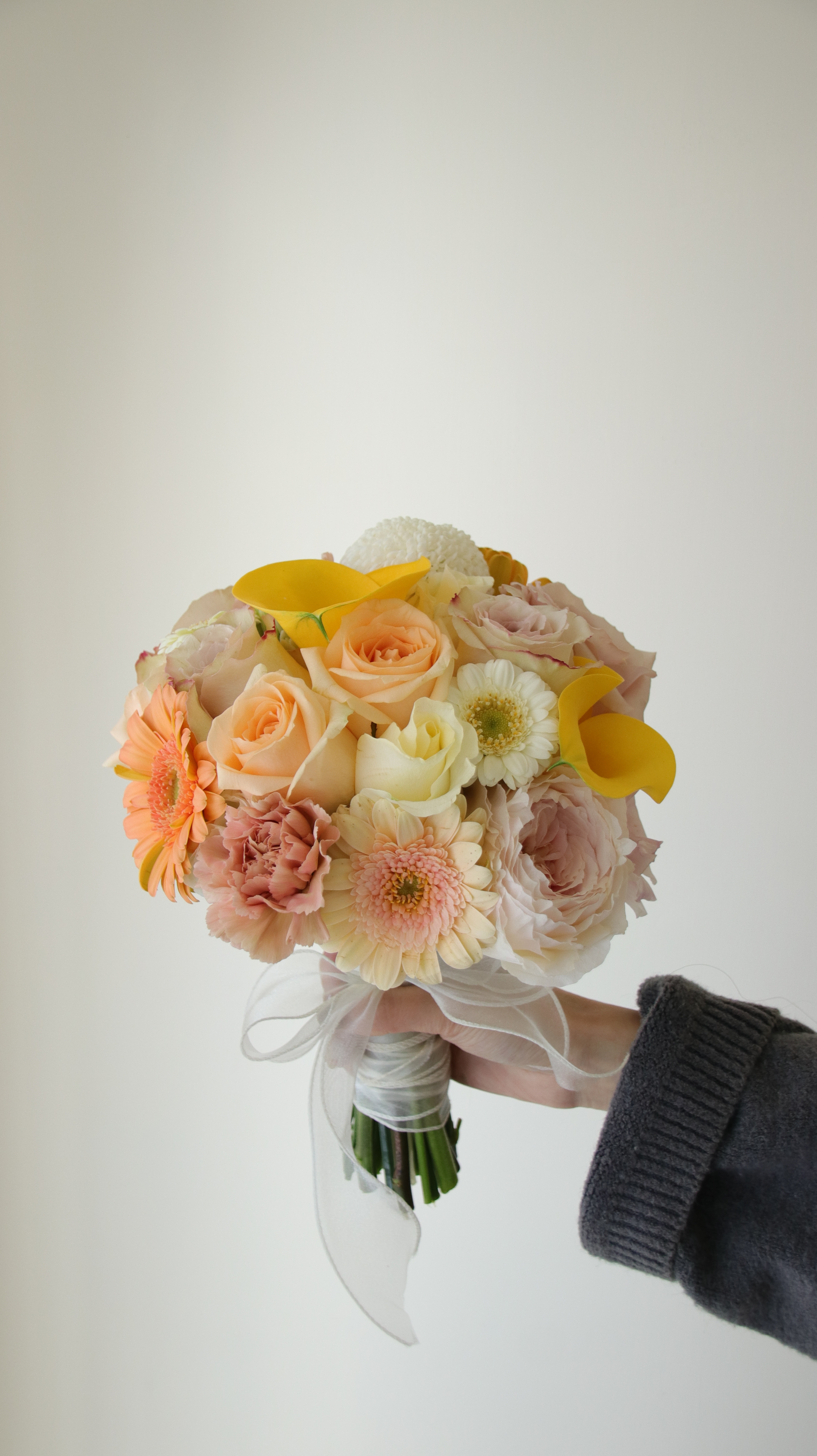 Wedding bouquet -圓形捧花 白粉黃橘色系🕊