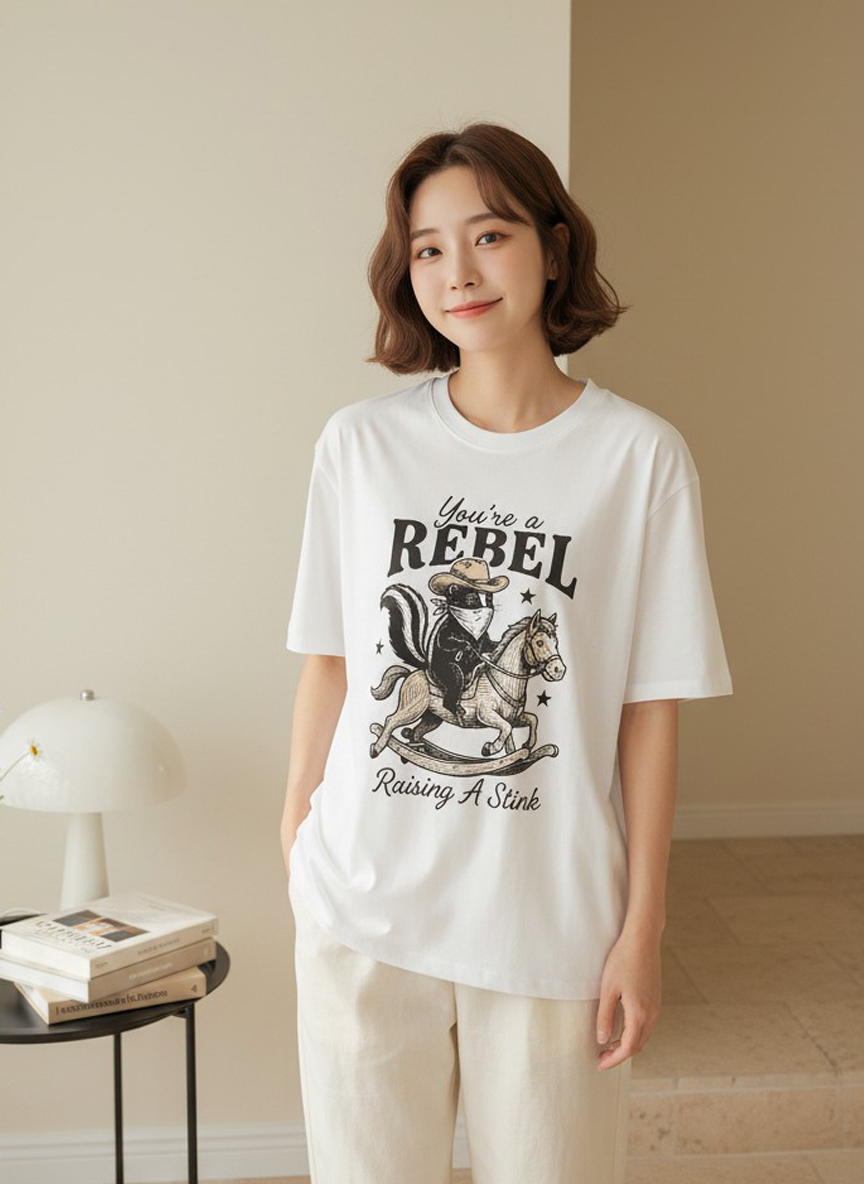 REBEL 復古牛仔臭鼬印花棉T★美式復古短袖T恤