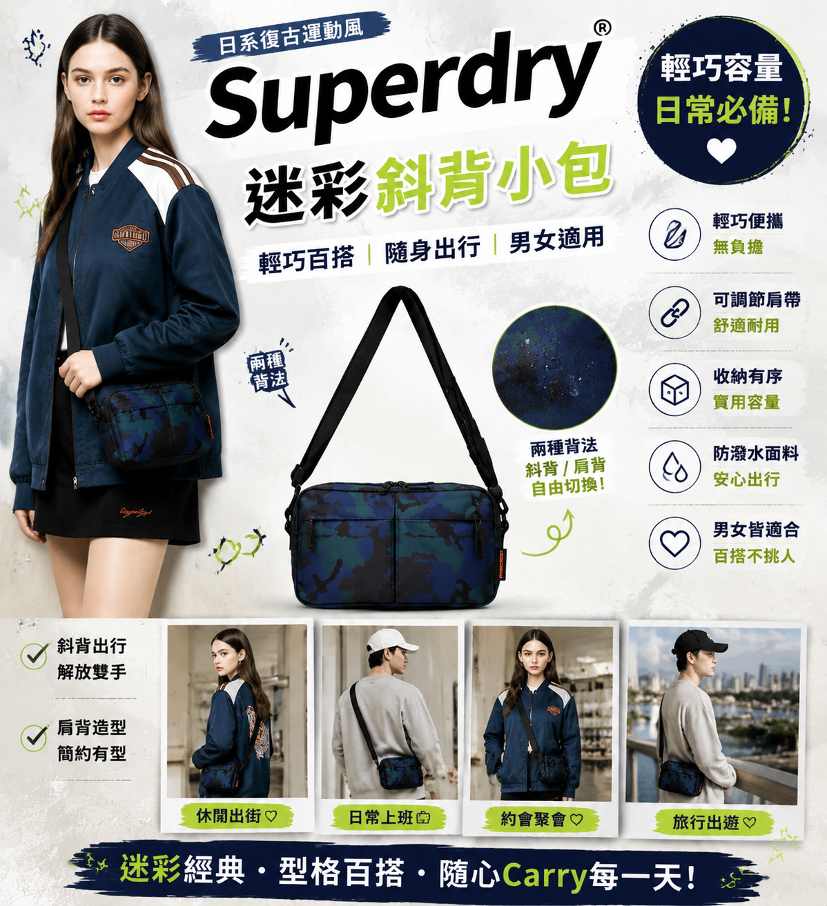 【預購】Superdry H070424 斜咩包 (紫色迷彩)