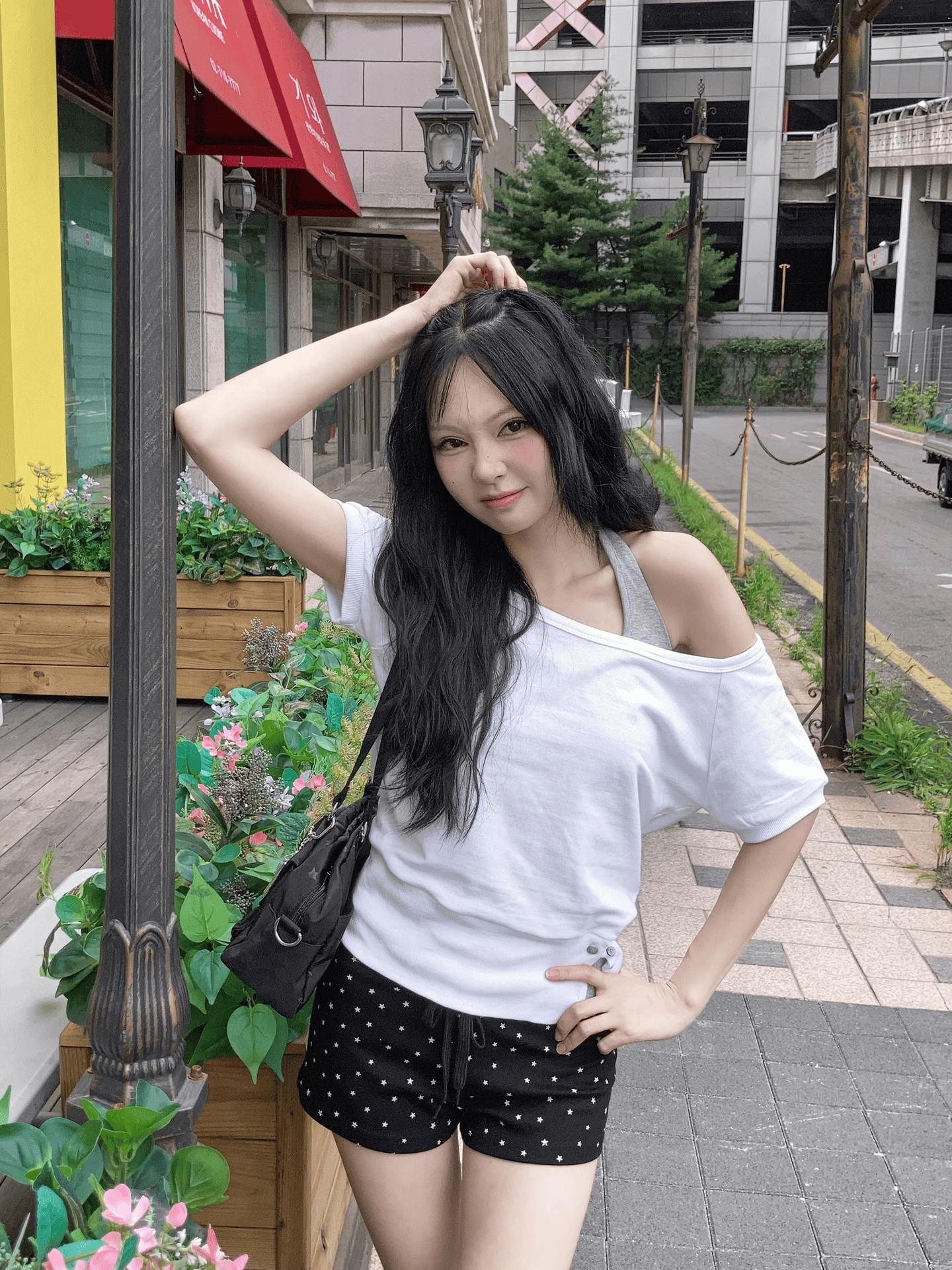 單肩拼色掛頭背心衣尾鈕扣Top Set〈🇰🇷DAY 3〉