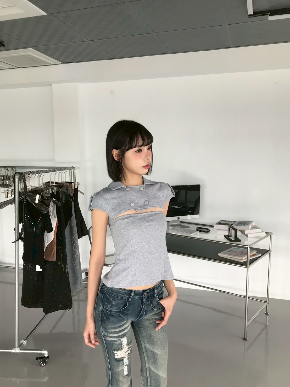 清冷感韓女 坎肩兩件套上衣