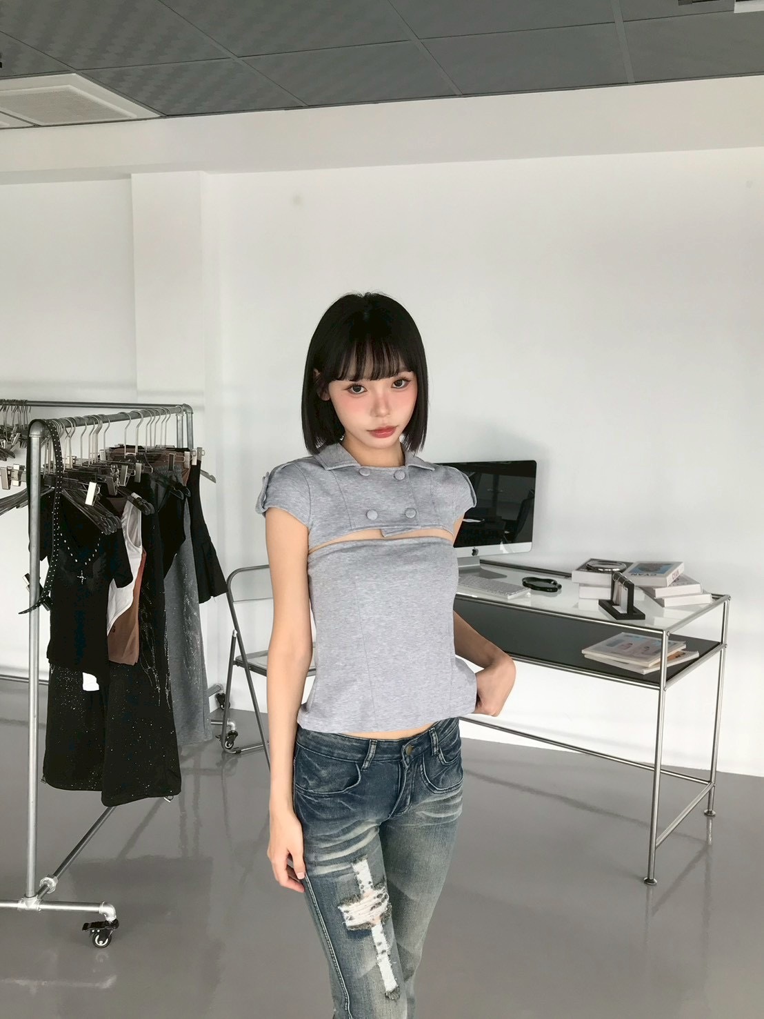 清冷感韓女 坎肩兩件套上衣