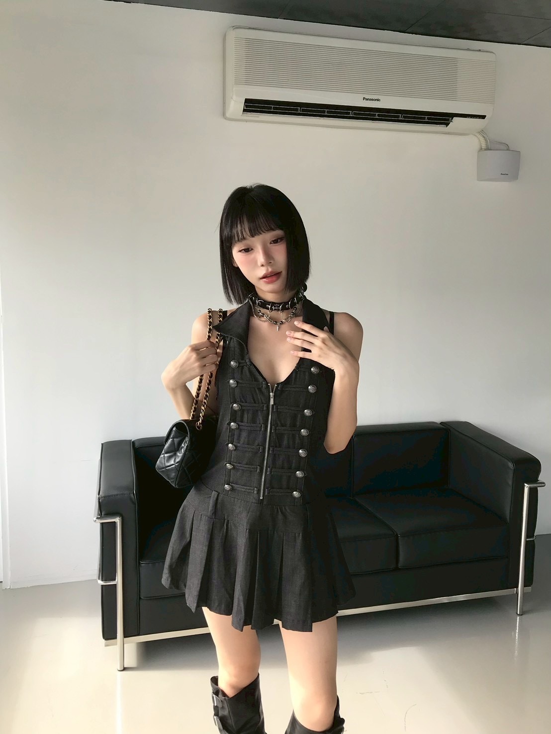 女團同款🔥拿破崙釦掛脖連衣裙