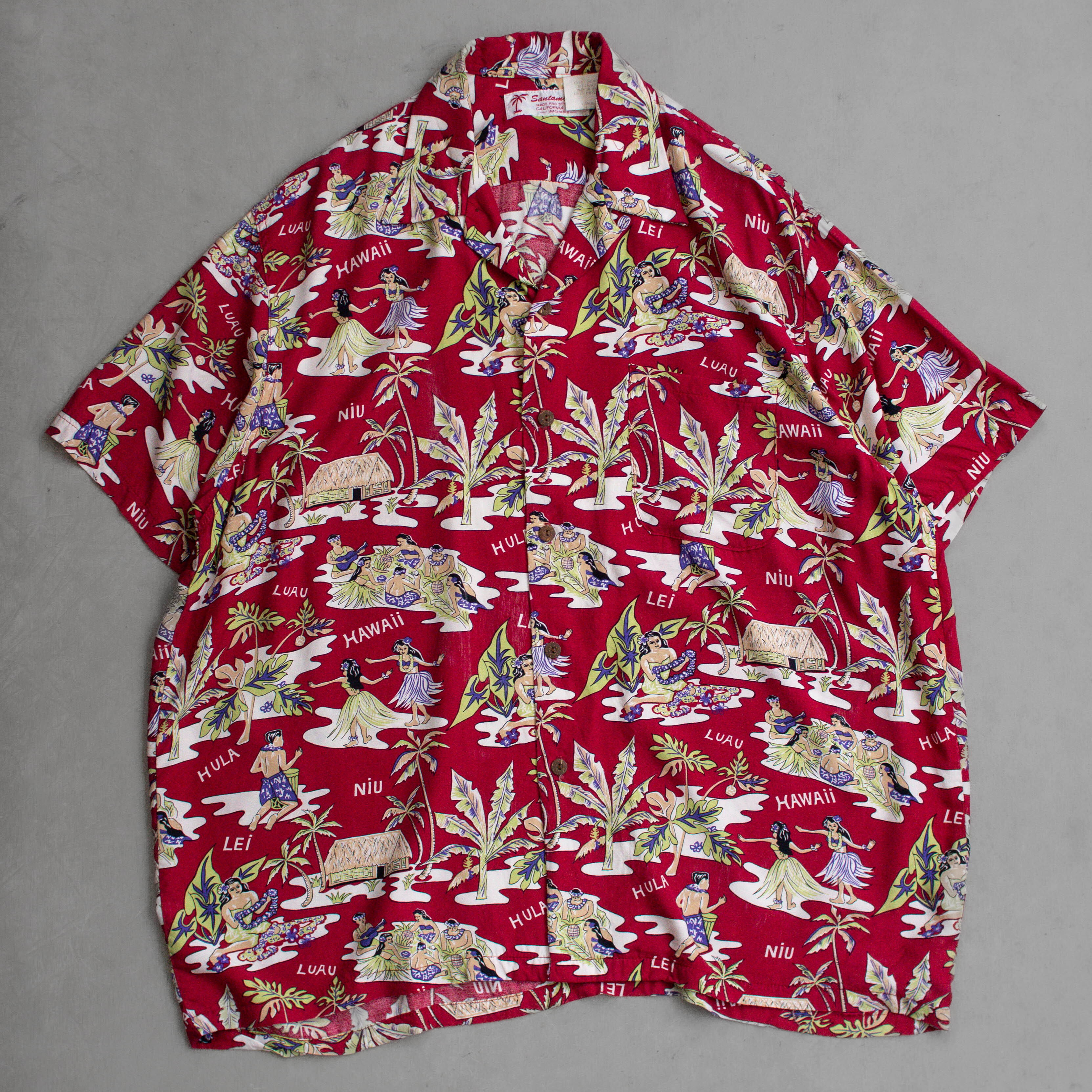 VINTAGE RAYON HAWAII SHIRT 美國製 紅色 嫘縈 開領 夏威夷 襯衫