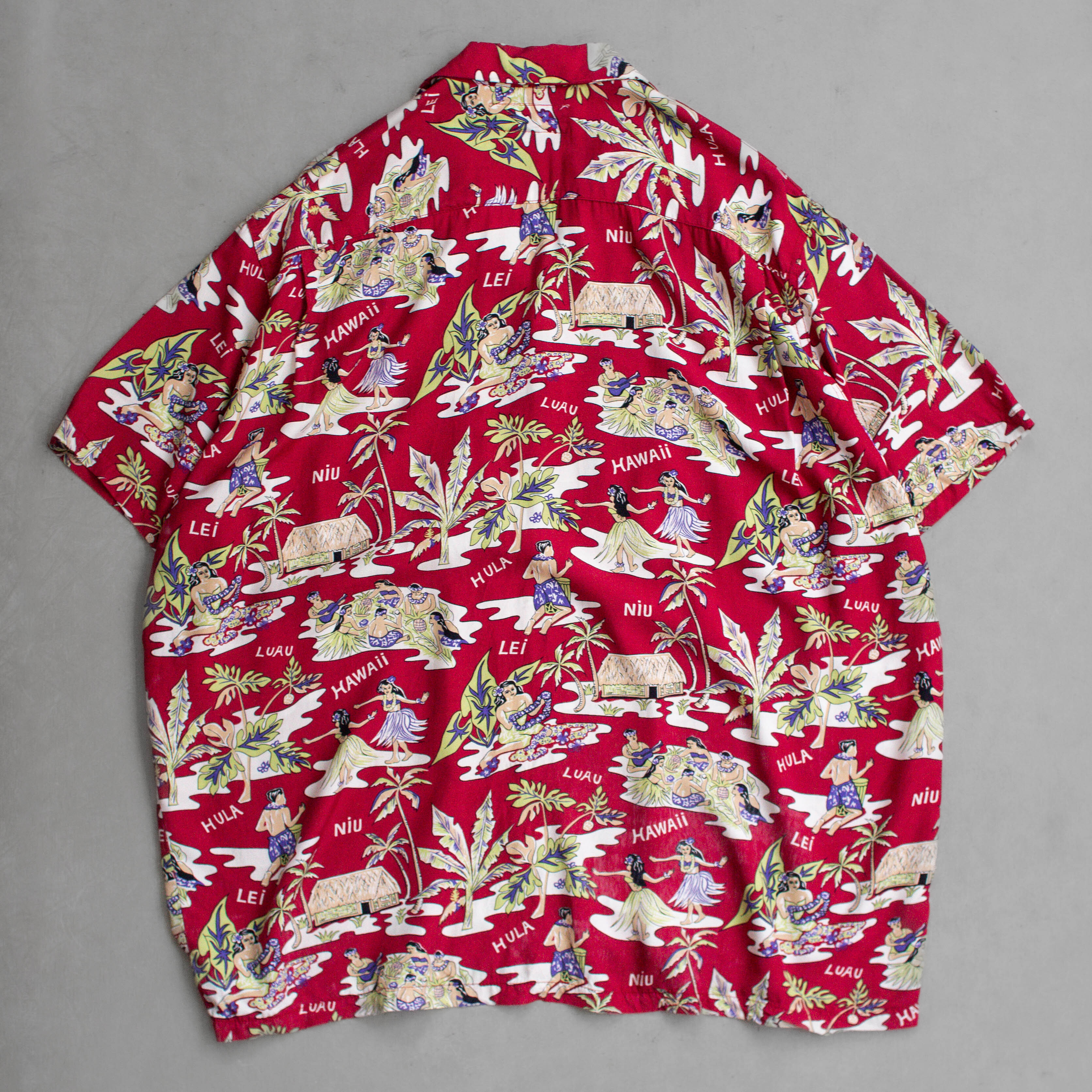 VINTAGE RAYON HAWAII SHIRT 美國製 紅色 嫘縈 開領 夏威夷 襯衫