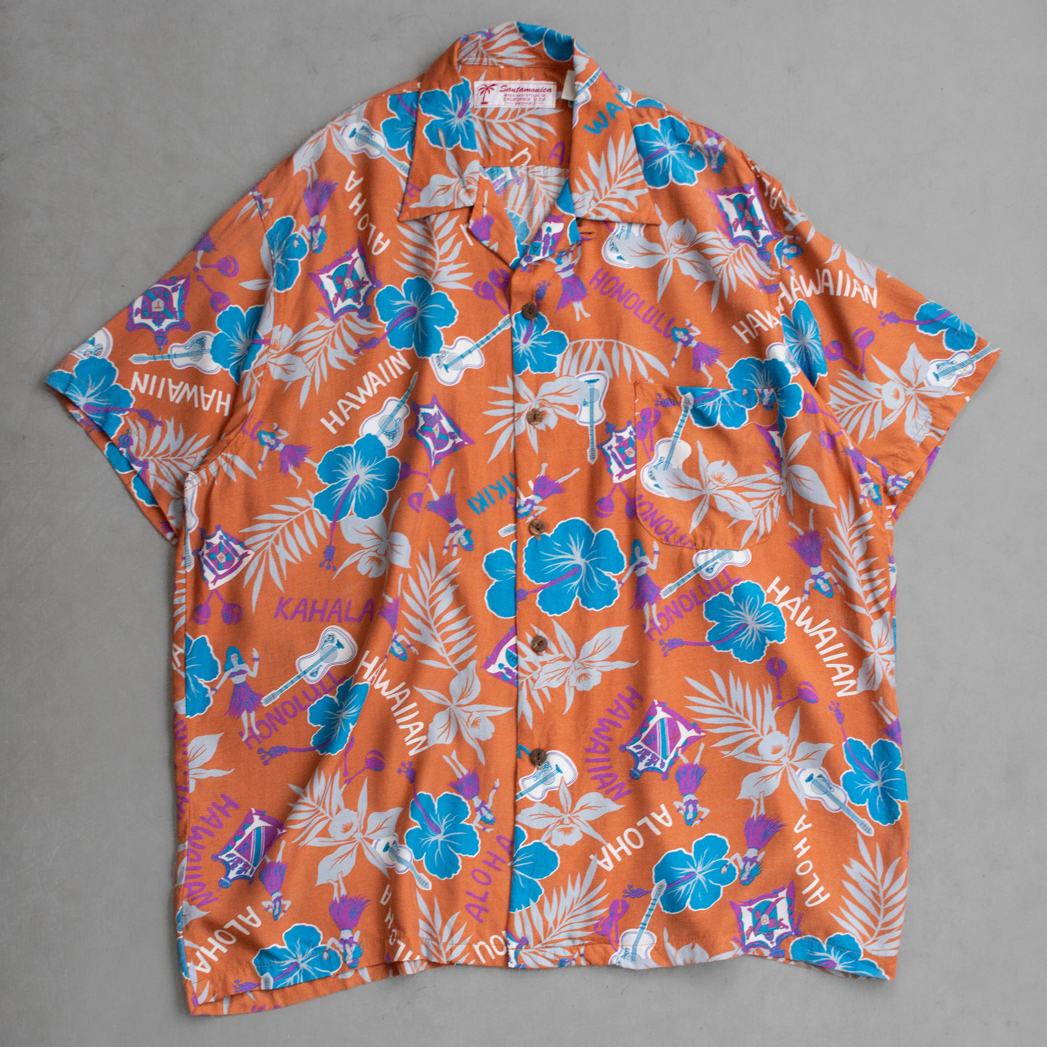 VINTAGE RAYON HAWAII SHIRT 美國製 橘色 嫘縈 開領 夏威夷 襯衫