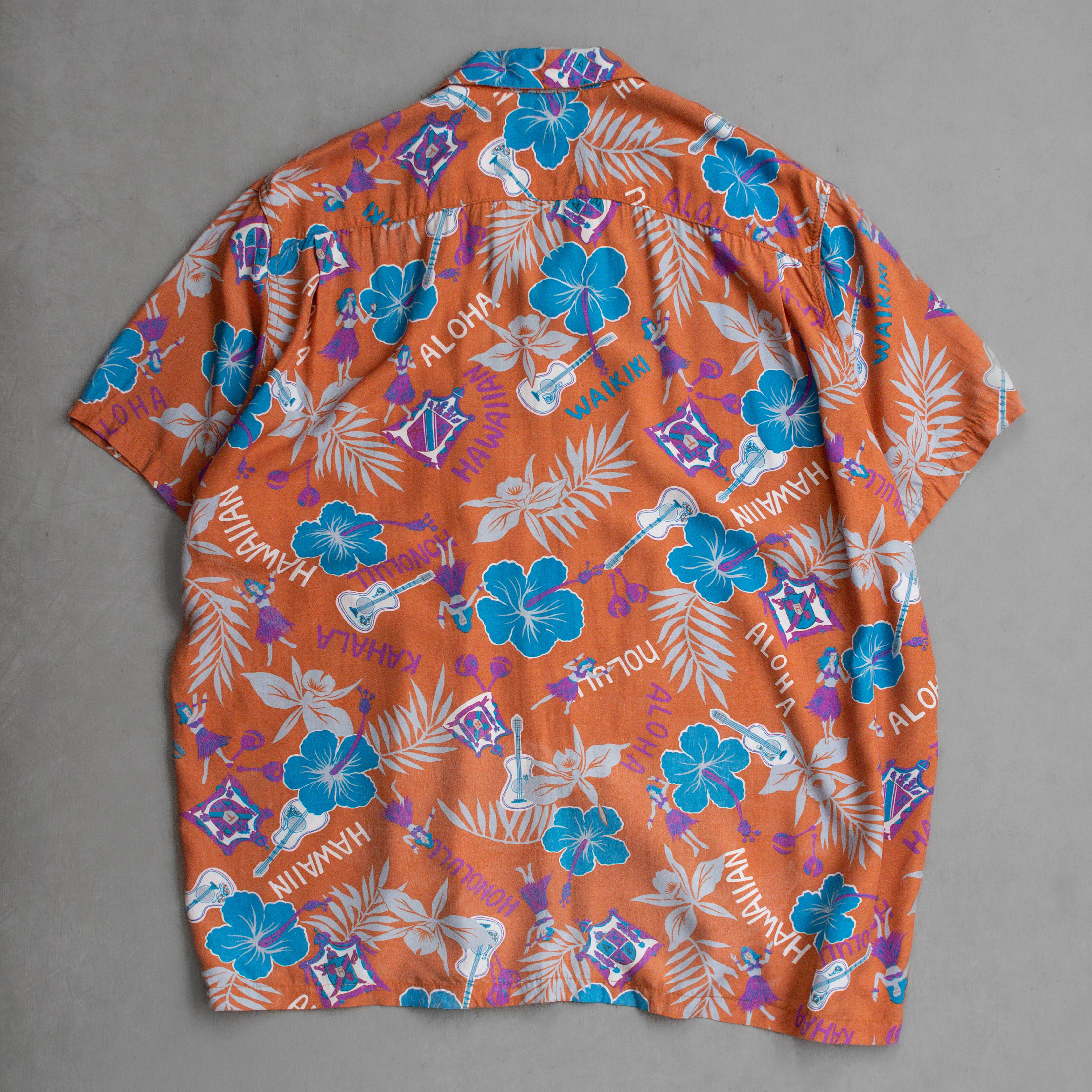 VINTAGE RAYON HAWAII SHIRT 美國製 橘色 嫘縈 開領 夏威夷 襯衫