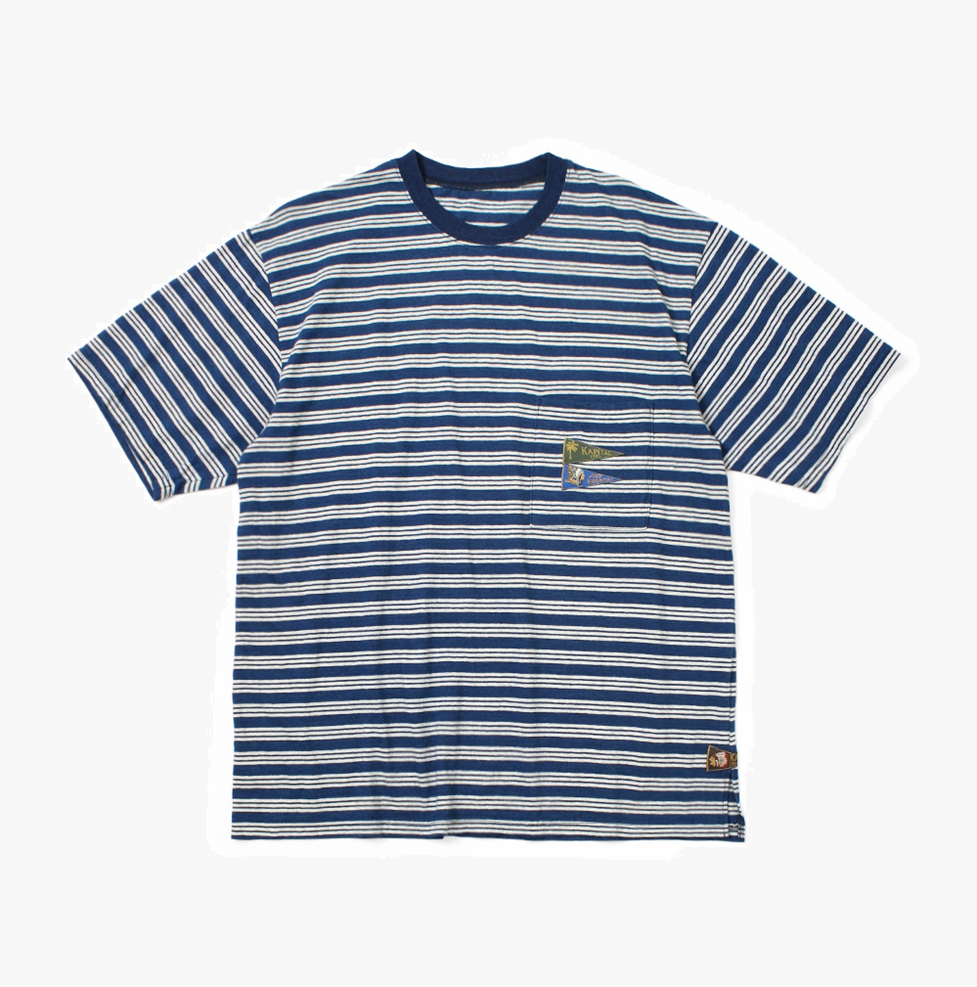 KAPITAL 2026 INDIGO BORDER JERSEY PENNANT T-SHIRT (3 FLAGS) - STYLE (A) PRE ORDER ITEM (預訂中)