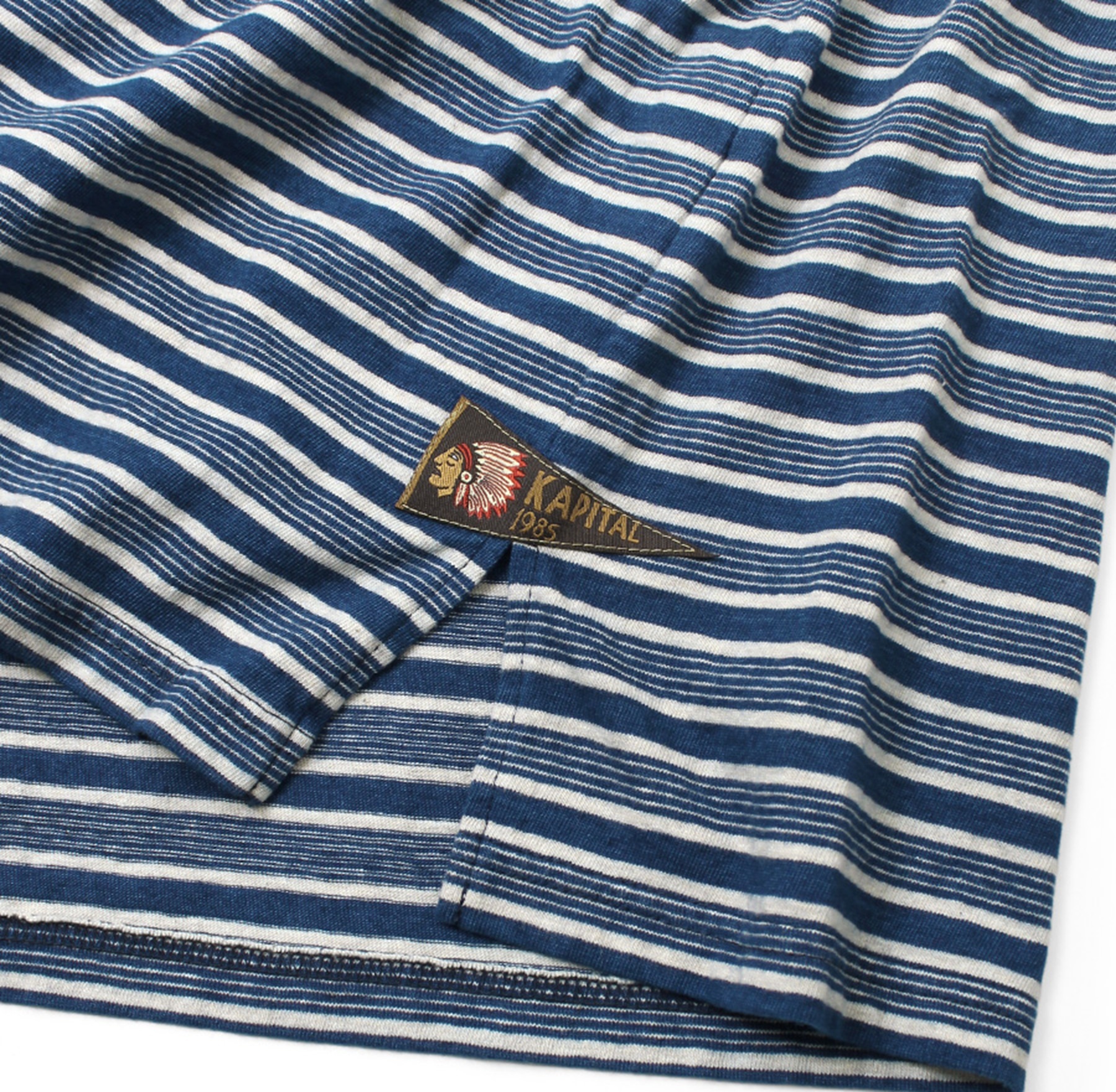 KAPITAL 2026 INDIGO BORDER JERSEY PENNANT T-SHIRT (3 FLAGS) - STYLE (B) PRE ORDER ITEM (預訂中)